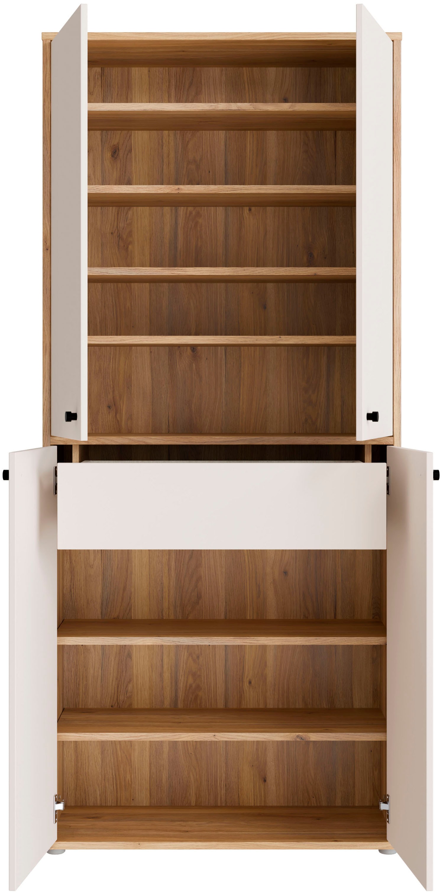 FORTE Schuhschrank Metallgriffe Schwarz, Soft Close, Vollauszug