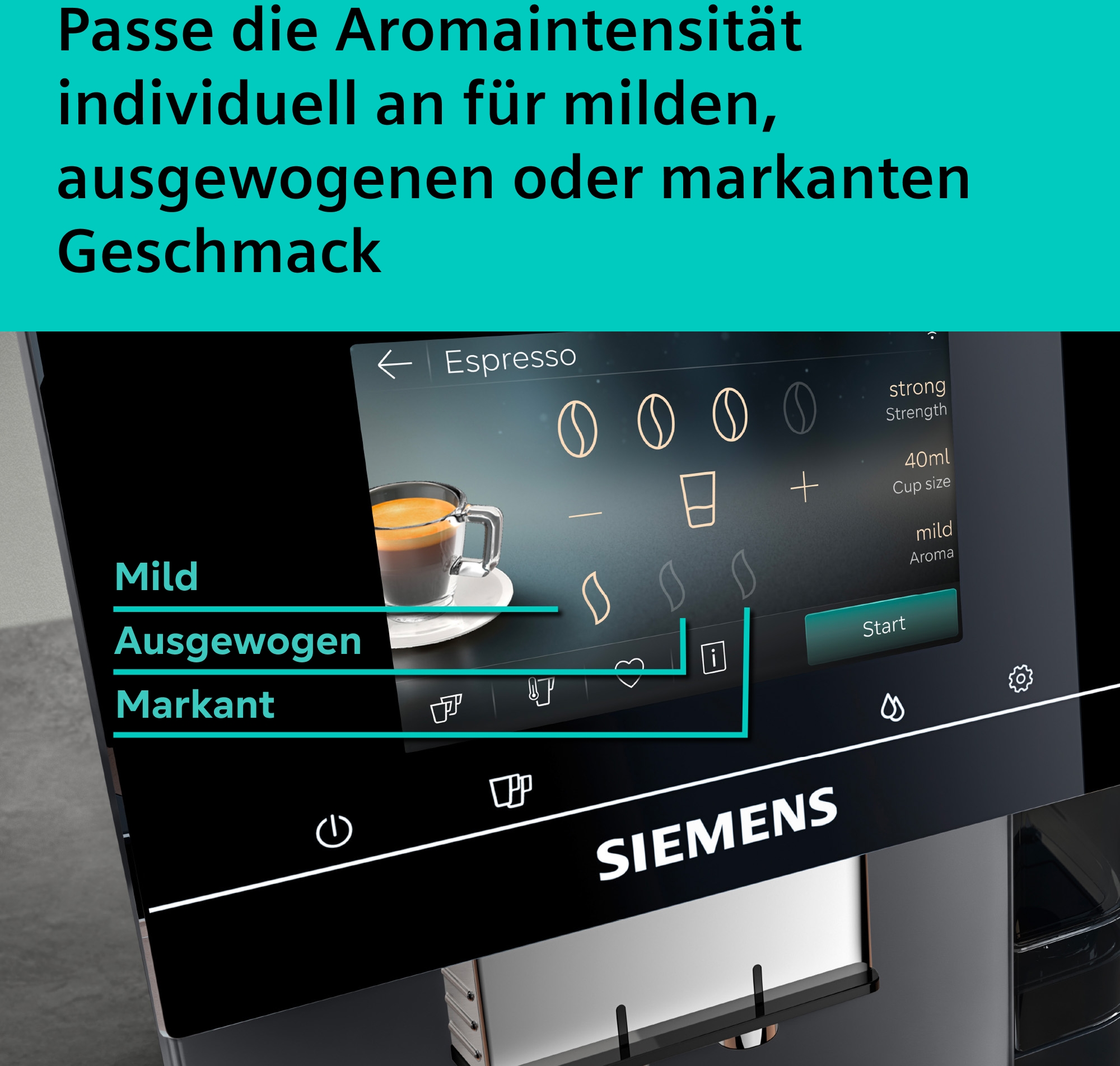 SIEMENS Kaffeevollautomat »EQ700 TP725E01, 41 verschiedene Getränke, XL-Getränke, 20 Favoriten« farbiges Full-Touch-Display, Doppeltassenfunktion, sehr leise, grau