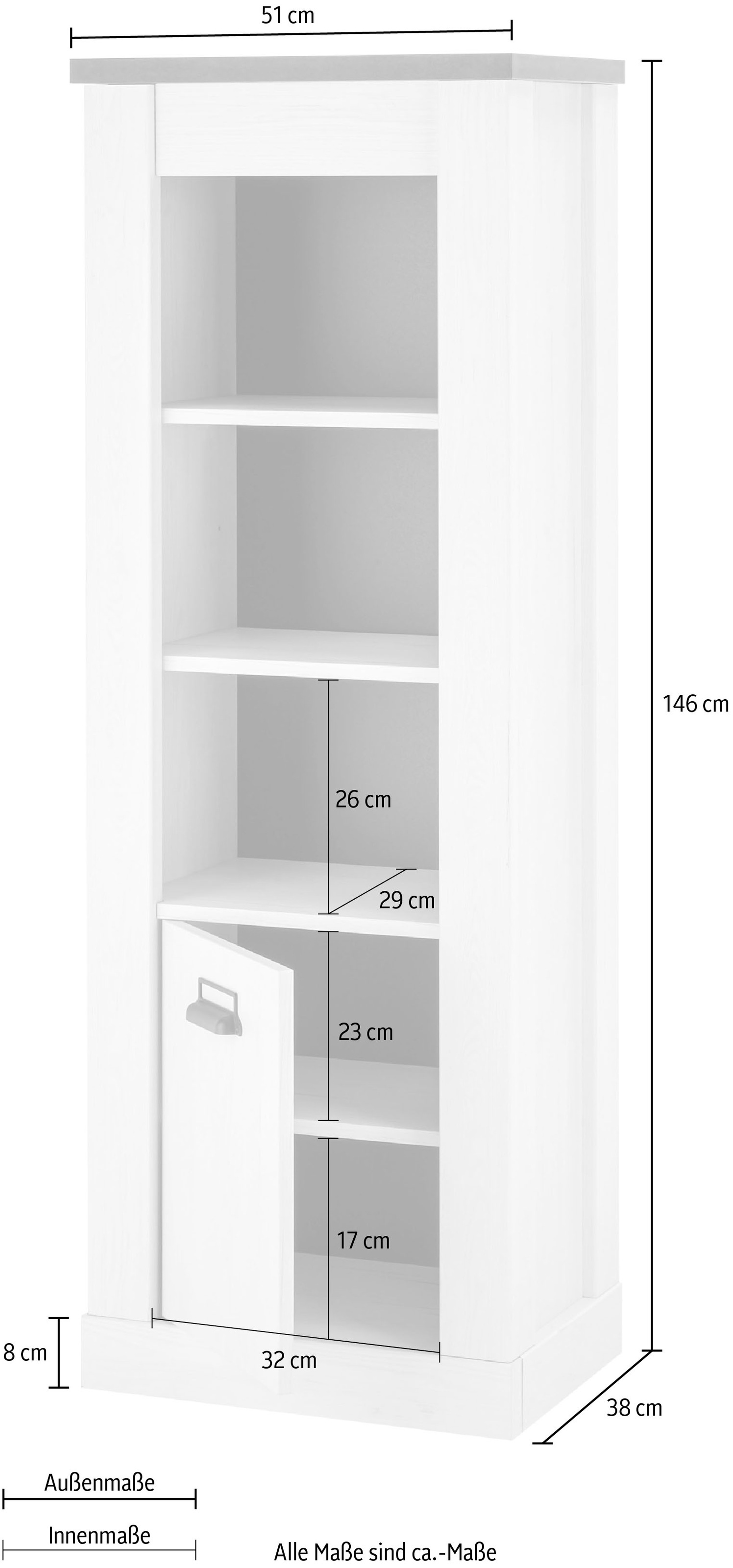Home affaire Wäscheschrank »SHERWOOD Hochkommode Kommode Schrank«, in modernem Holz Dekor, mit Apothekergriffen aus Metall, Höhe 146 cm