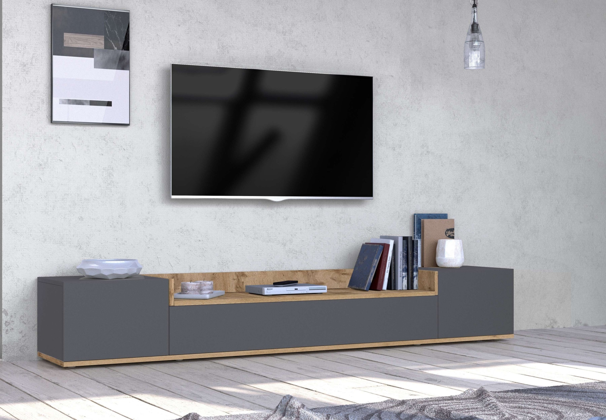 OTTO home Lowboard »BOLSENA,TV-Kommode, TV-Möbel,TV-Bank, 4 Fächer und offenes Ablagefach« 1 Stk. tlg. stehend/hängend montierbar, Made in Italy, B/T/H: 200 × 35 × 31,2 cm
