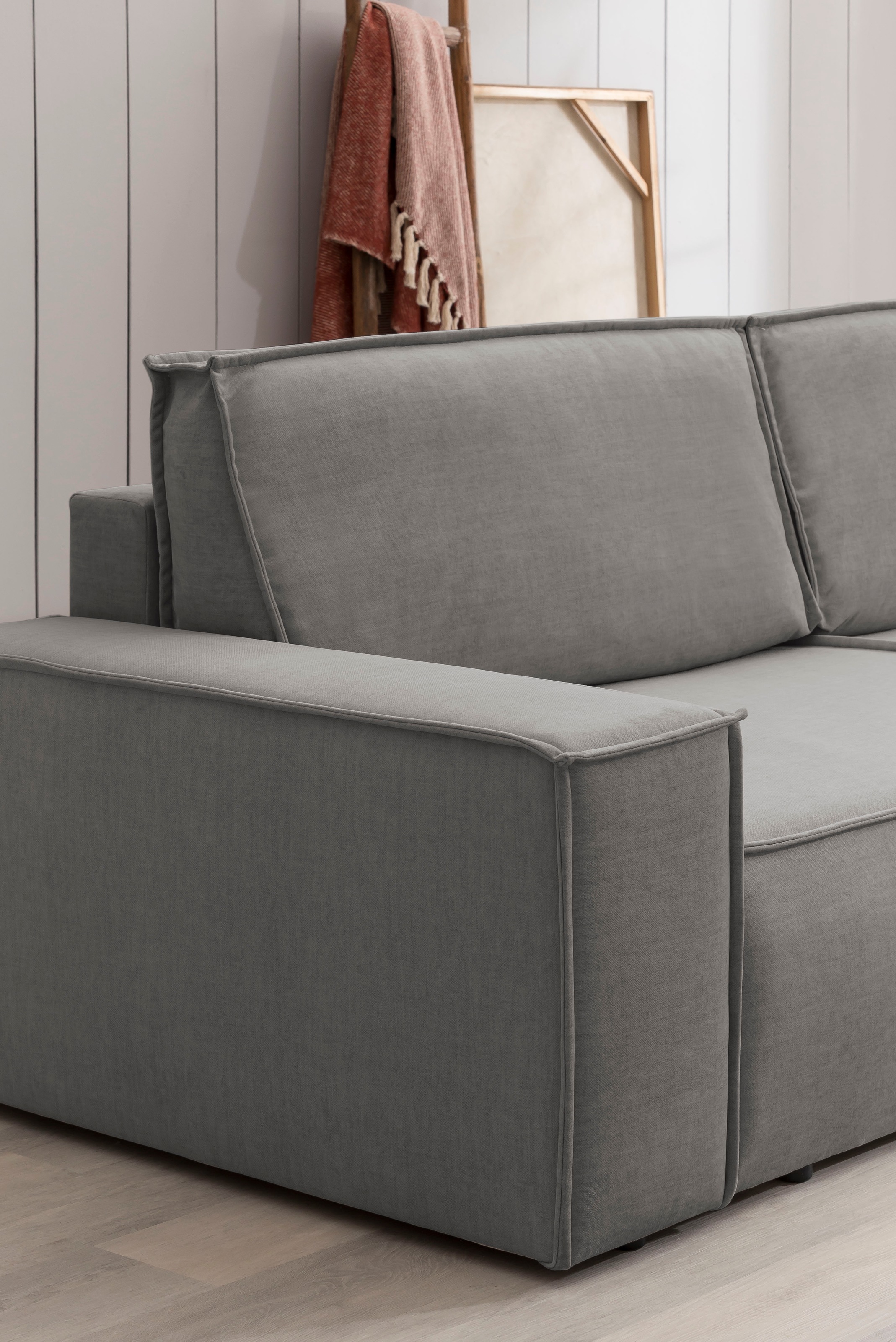 OTTO home Wohnlandschaft »SHERWOOD U-Form, 329 cm - OTTO. Verlässliche Qualität.« Schlaffunktion m. Bettkasten (194x139 cm), Cord, Vintage, Samtvelours