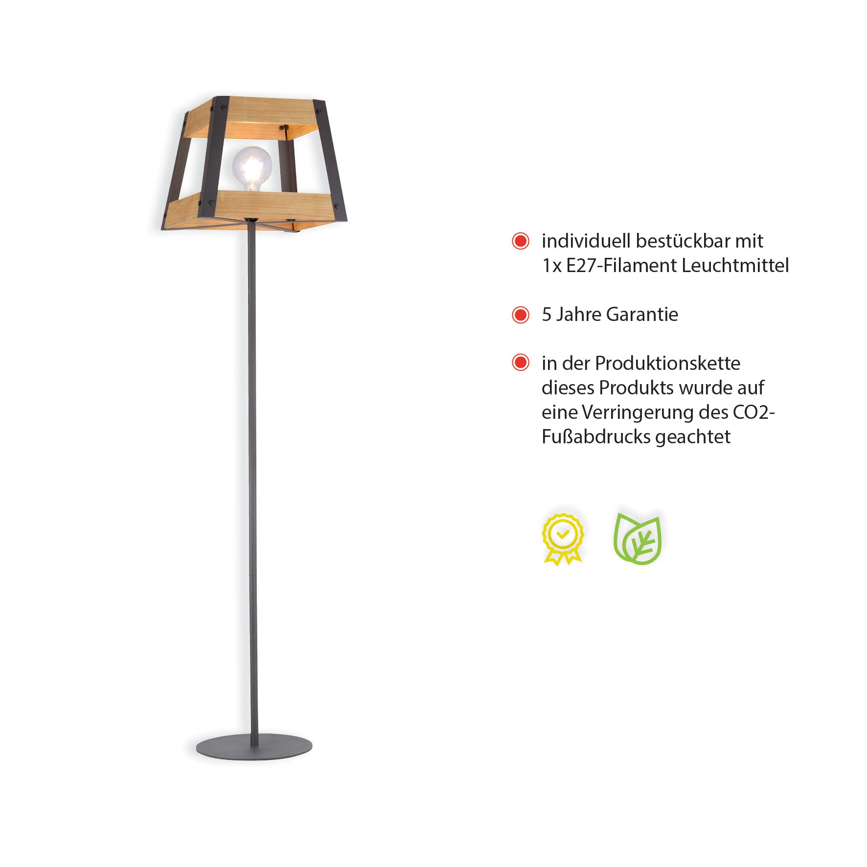 JUST LIGHT Stehlampe »CRATE«, 1 flammig, Leuchtmittel E27 | ohne Leuchtmittel, Schalter, Schnurschalter