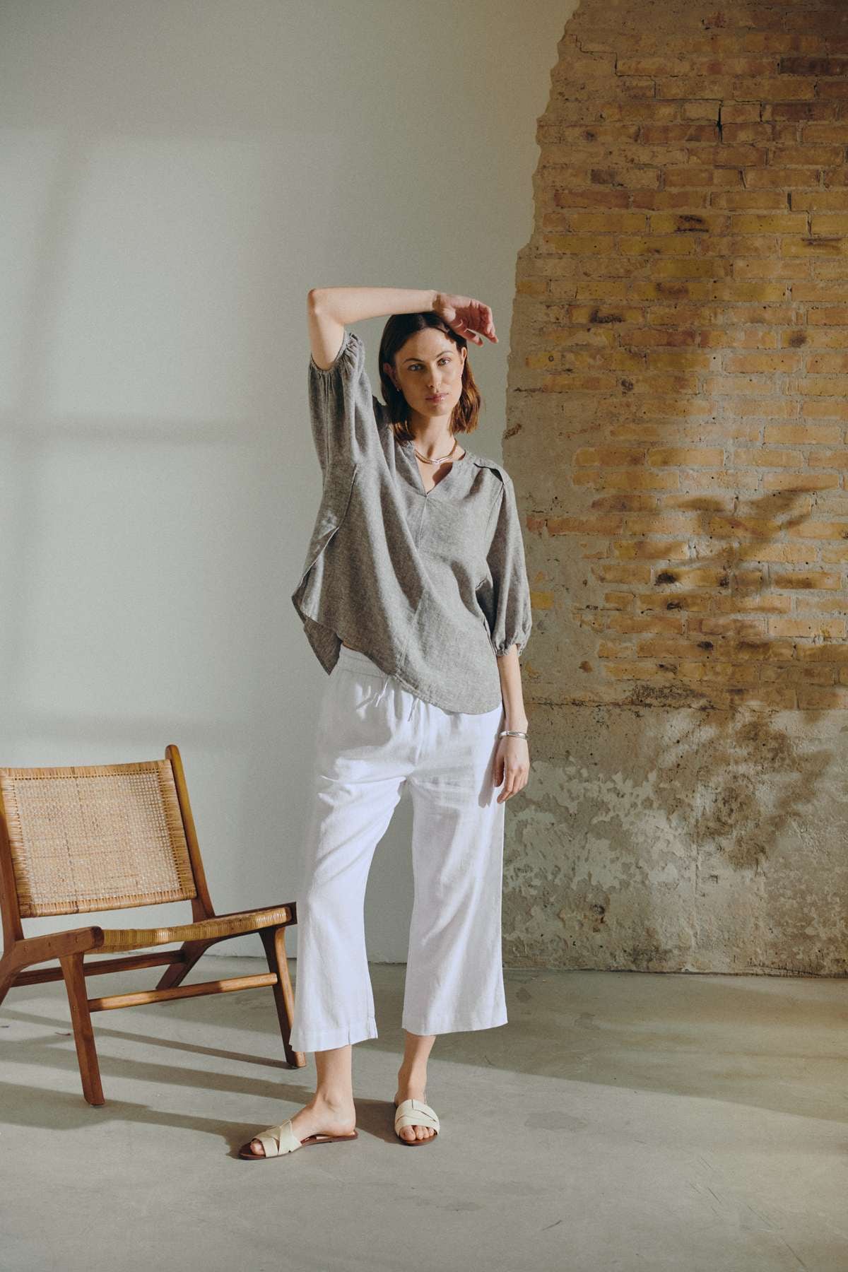 FREEQUENT Schlupfbluse »FQLAVA-BLOUSE« melierte Sommerbluse mit Leinen