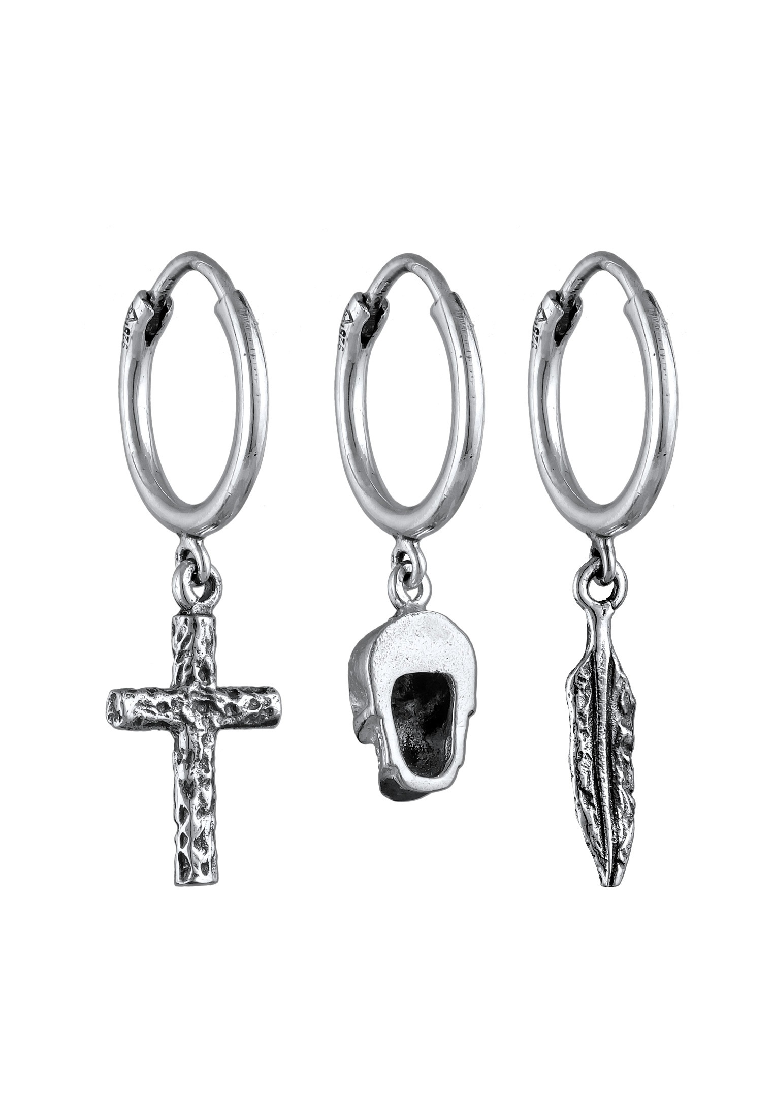 Kuzzoi Paar Creolen »Ohrringe Creolen Set Kreuz Totenkopf Feder 925 Silber«