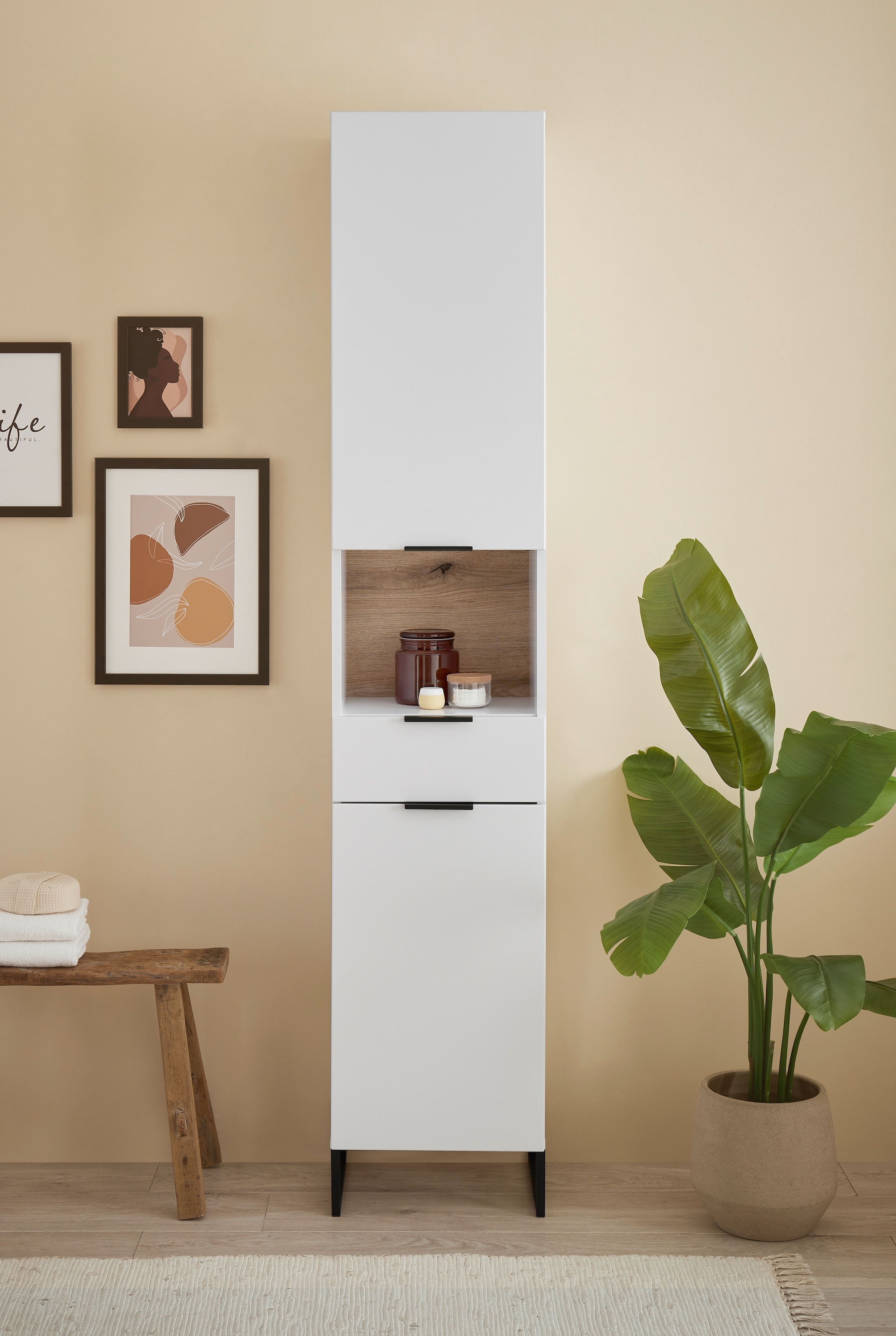 BASIC by Balculina Hochschrank »Denver Hochschrank, Badezimmerschrank BxHxT 38x195x32« 1 Stk. tlg. Breite 38 cm, Tür L/R montierbar, Softclose