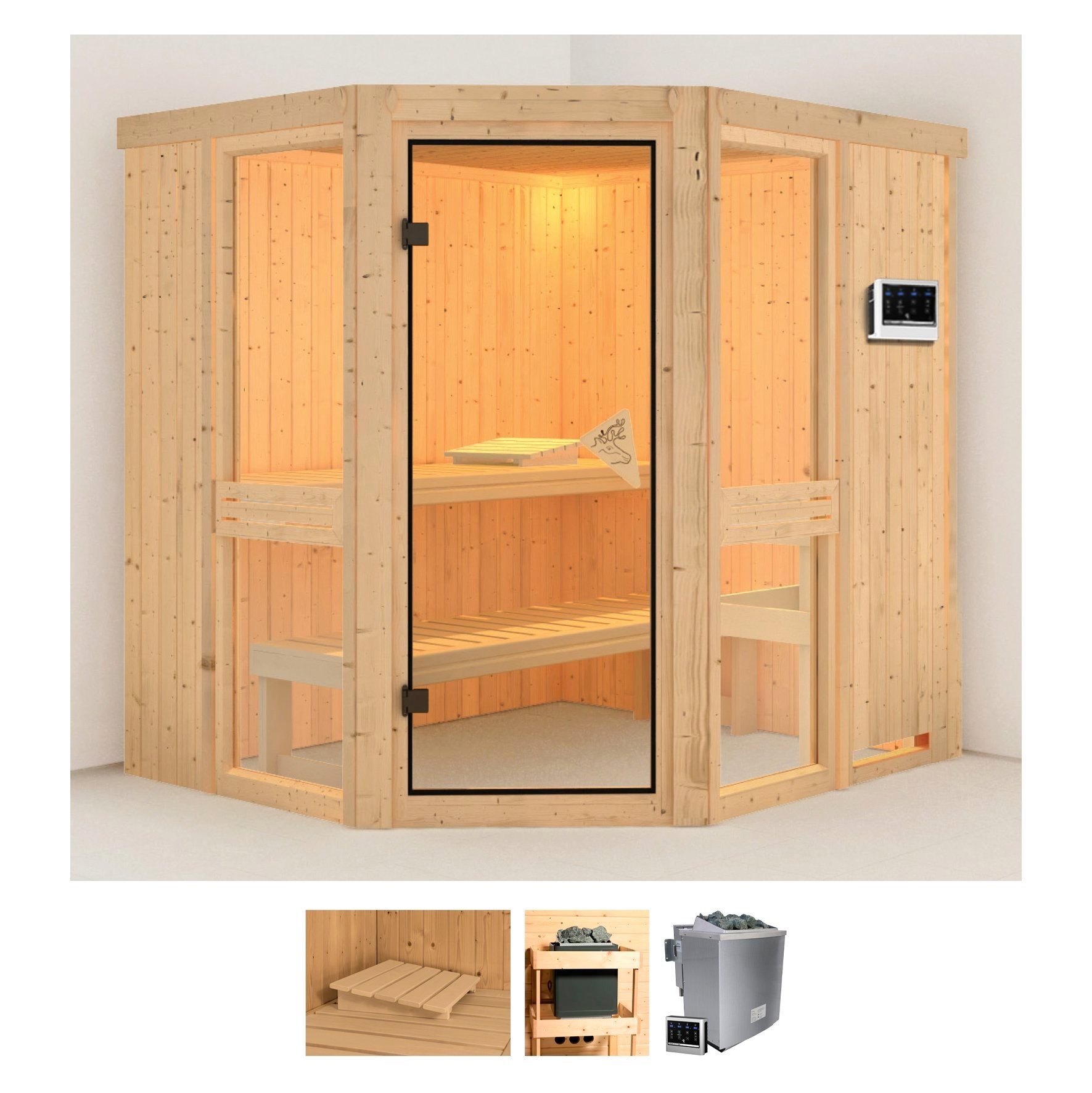 Karibu Sauna »Aline 1«, (Set), 9-kW-Bio-Ofen mit externer Steuerung