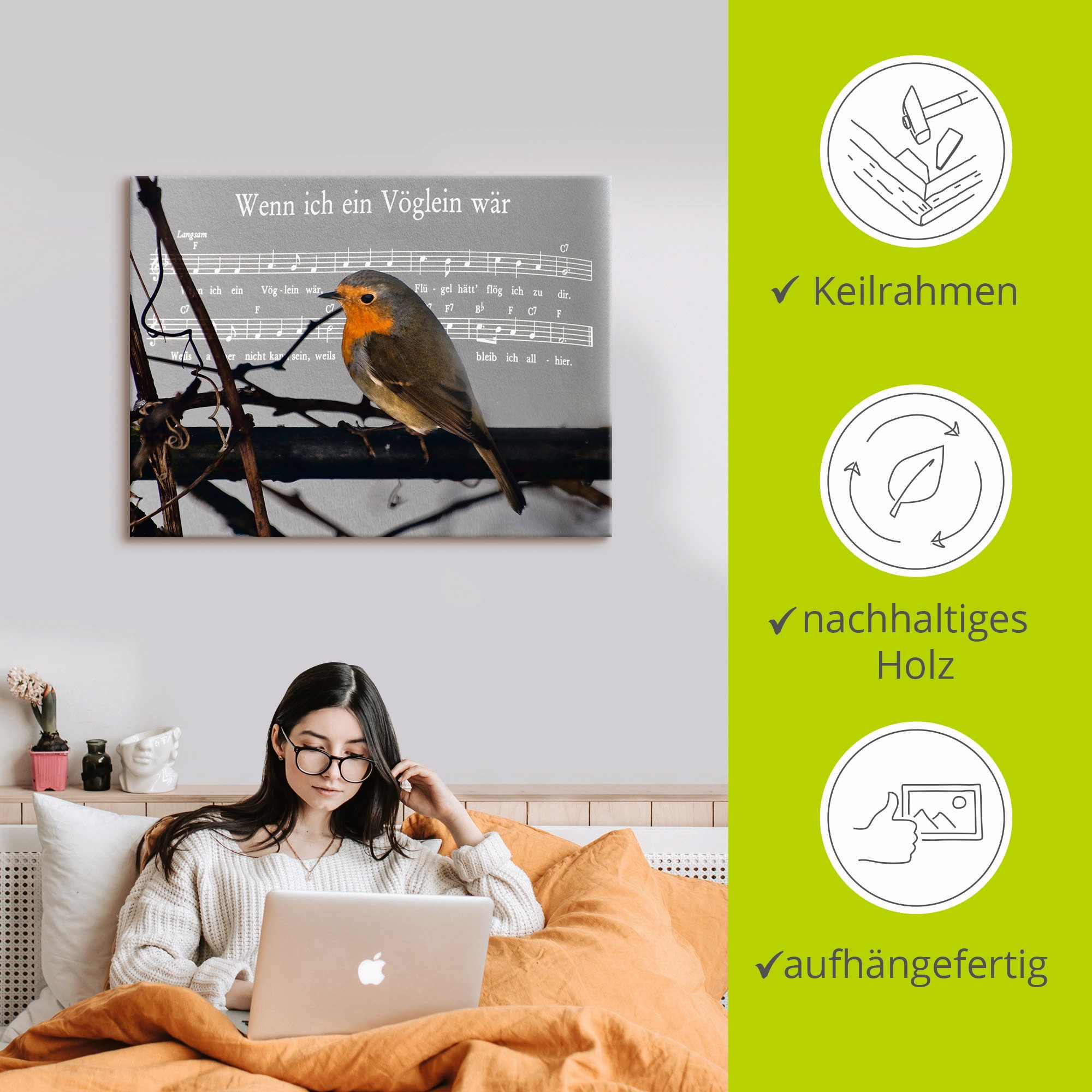 Artland Leinwandbild »Wenn ich ein Vöglein wär«, Vögel, (1 St.), auf Keilrahmen gespannt