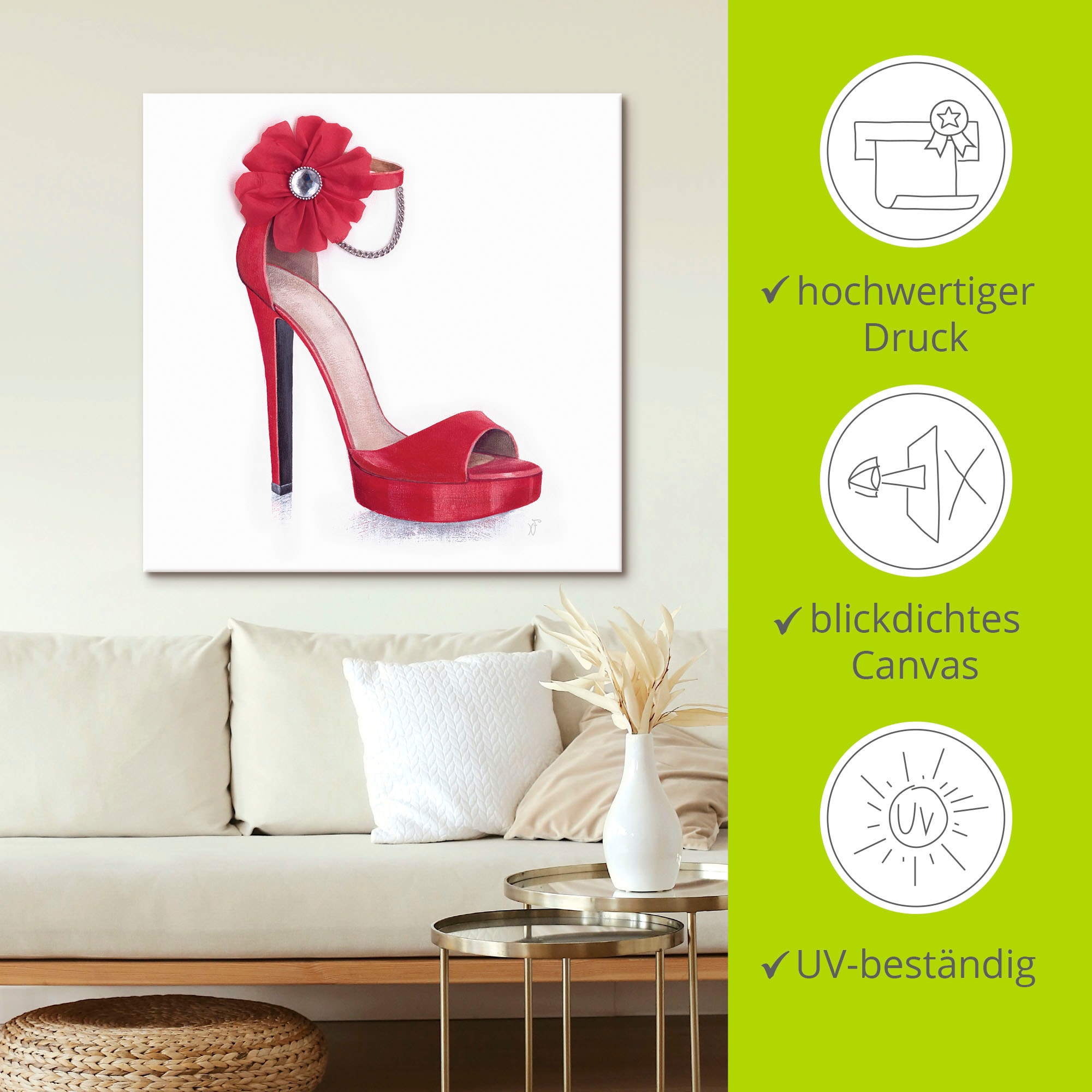 Artland Leinwandbild »Damenschuh - Rotes Modell«, Modebilder, (1 St.), auf Keilrahmen gespannt