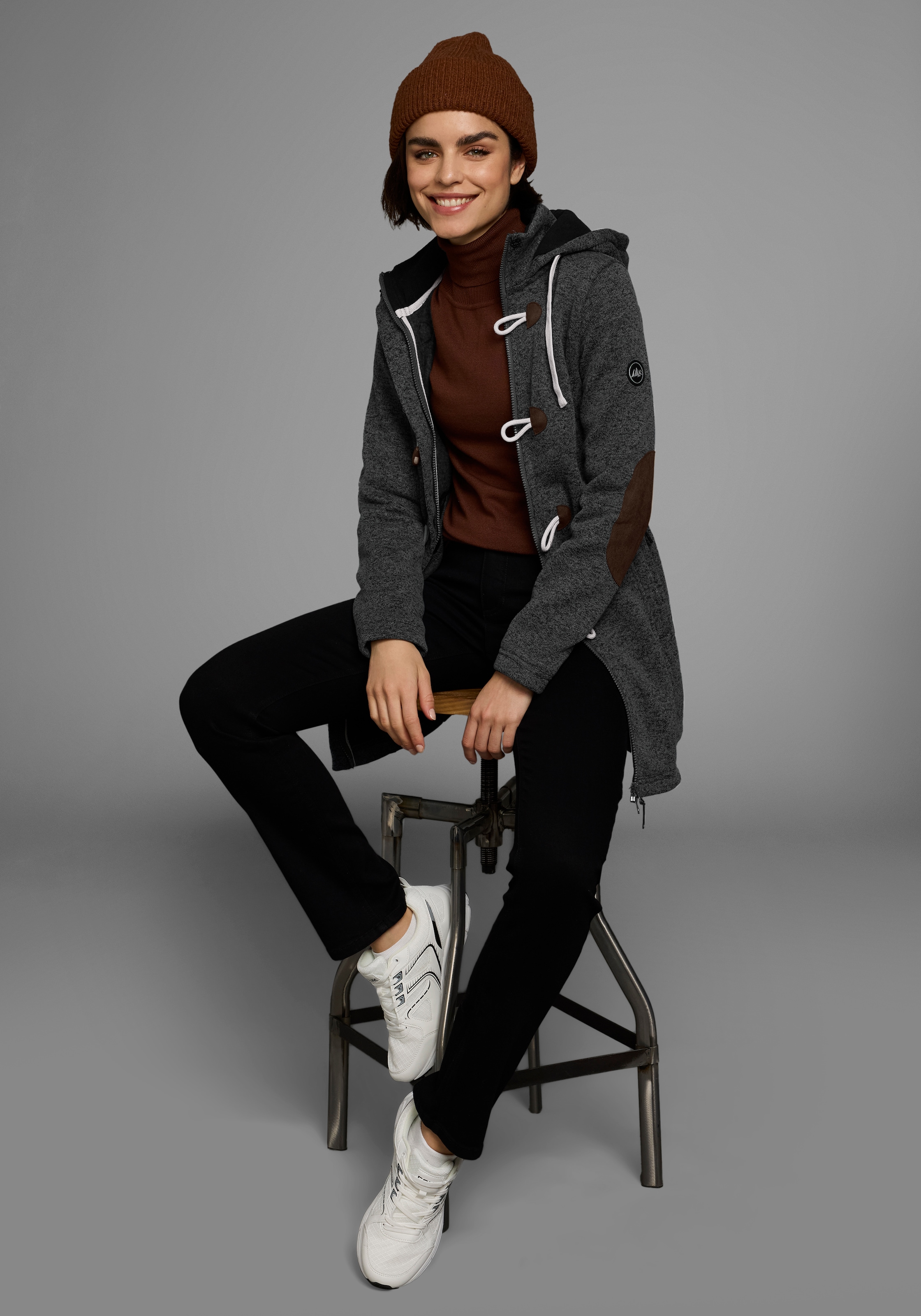 Polarino Strickfleecejacke, mit Kapuze, für den Übergang, aus Strickfleece, atmungsaktiv