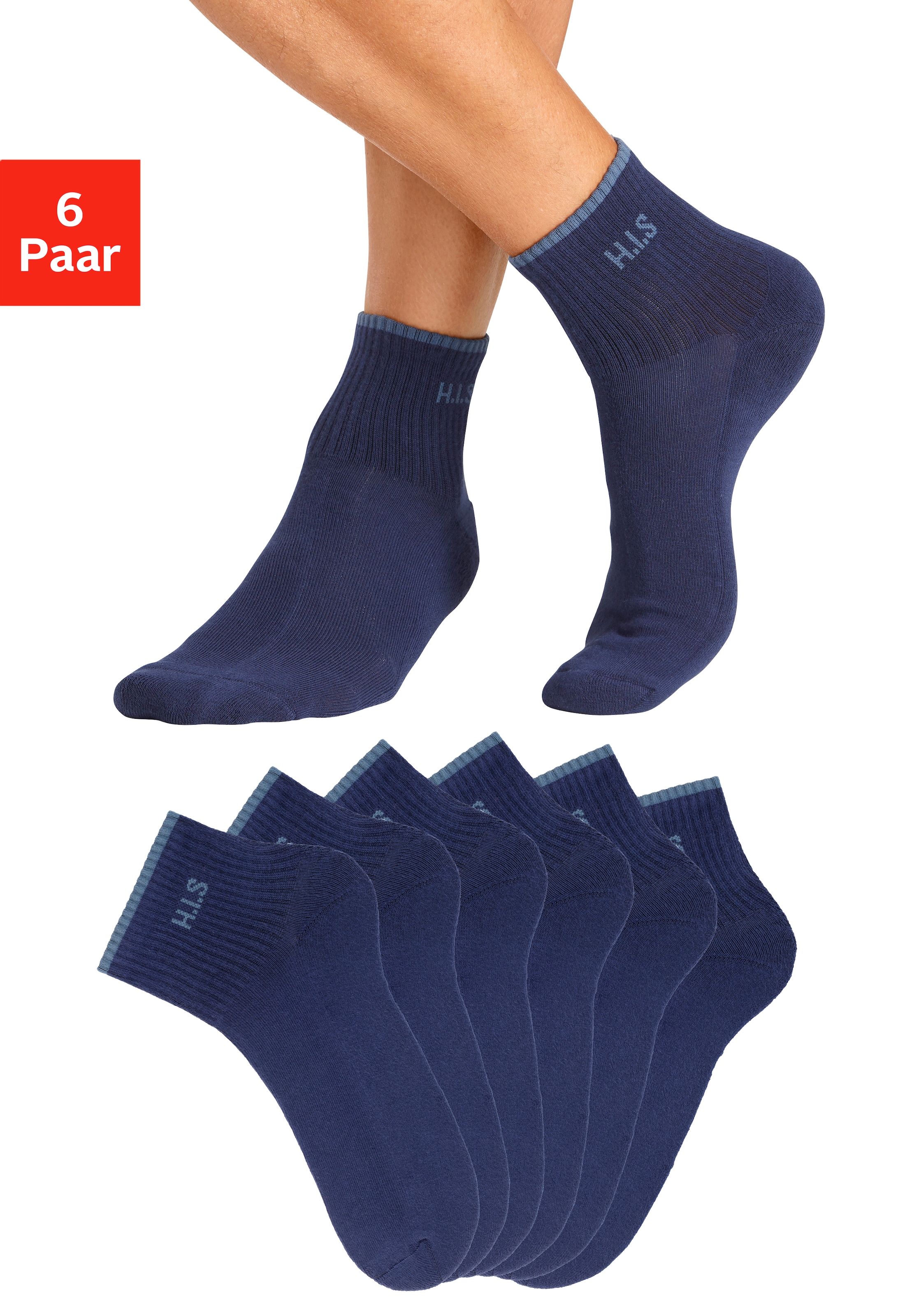 H.I.S Sportsocken »Kurzsocken«, (Packung, 6 Paar), mit Frottee & verstärkten Belastungszonen