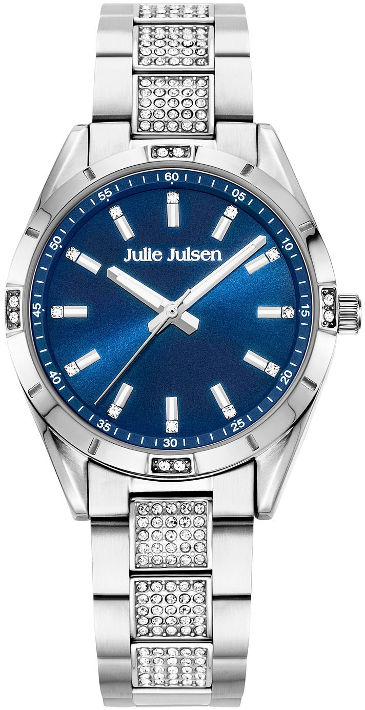 Julie Julsen Quarzuhr »Julie Julsen Sport Silver Marine, JJW3105SM«, Armbanduhr, Damenuhr, Glitzer, Zirkonia-Steine, PVD-beschichtet