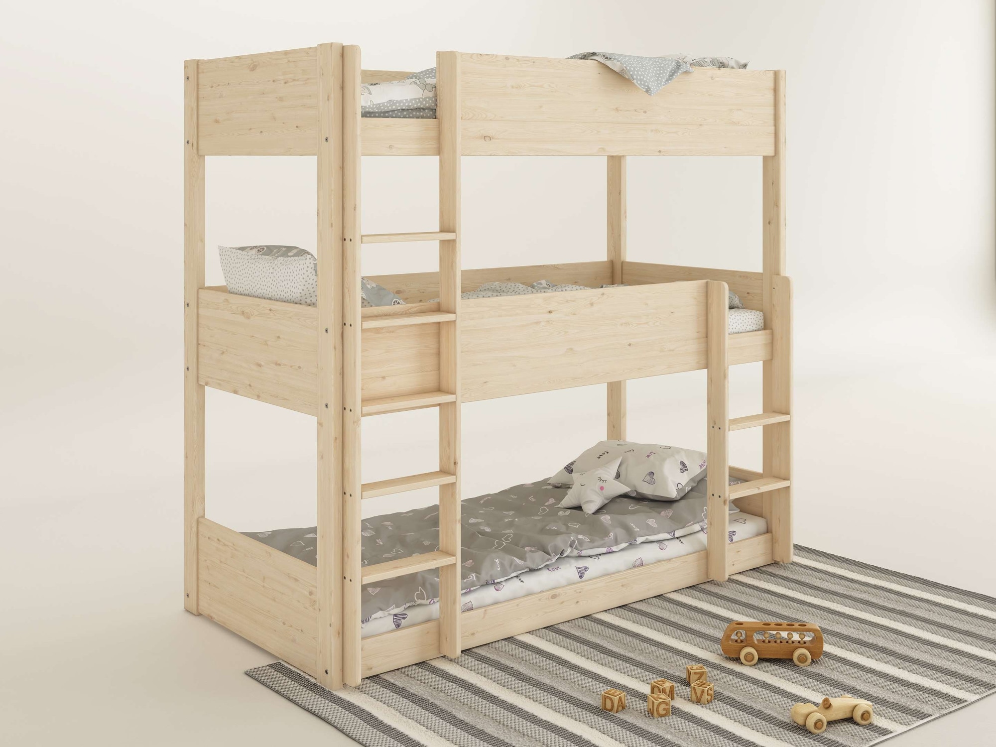 Lüttenhütt Etagenbett »TIPO BESTSELLER! Stockbett, Hochbett, Bodenbett, platzsparend« Leitern beidseitig montierbar,  mit 3 Schlafplätzen, FSC® zertifiziertes Massivholz (Kiefer)