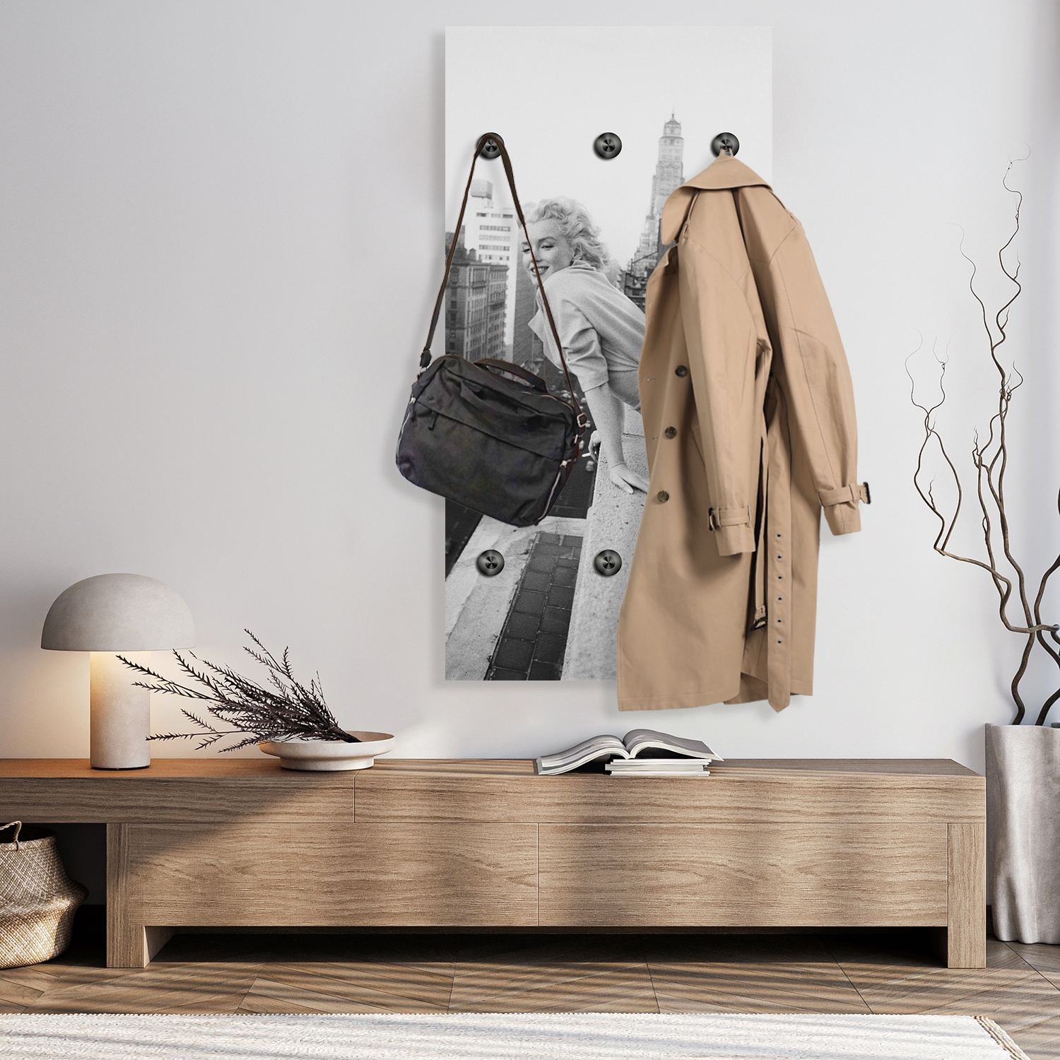 queence Wandgarderobe »Marilyn Monroe in New York« 1 Stk. tlg. Wandpaneel aus Acrylglas inkl. 6 Edelstahlhaken in schwarz matt