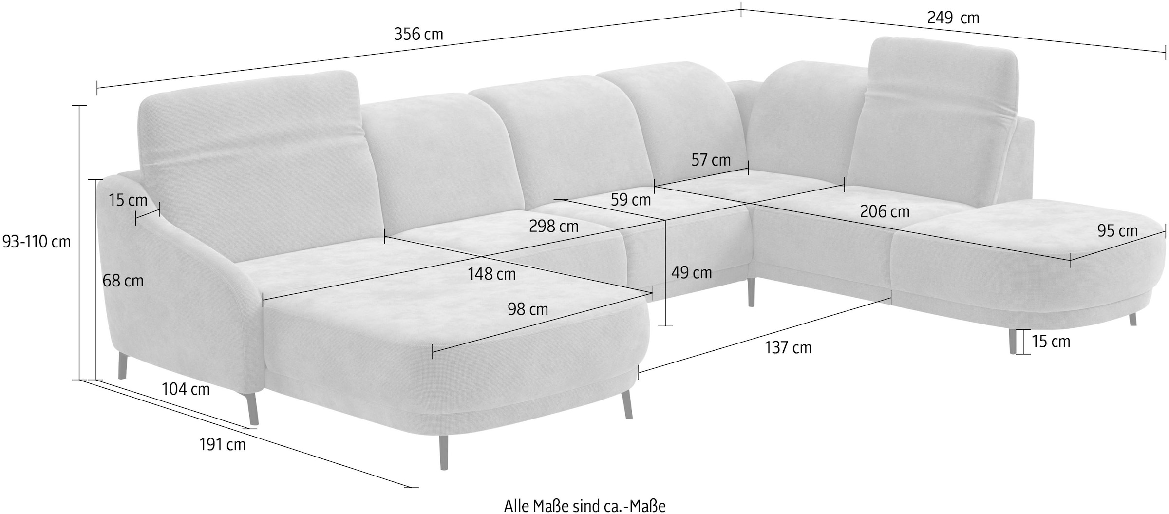 sit&more Wohnlandschaft »Blues U-Form«, inkl. Kopfteilverstellung, wahlweise mit Klapptisch und USB