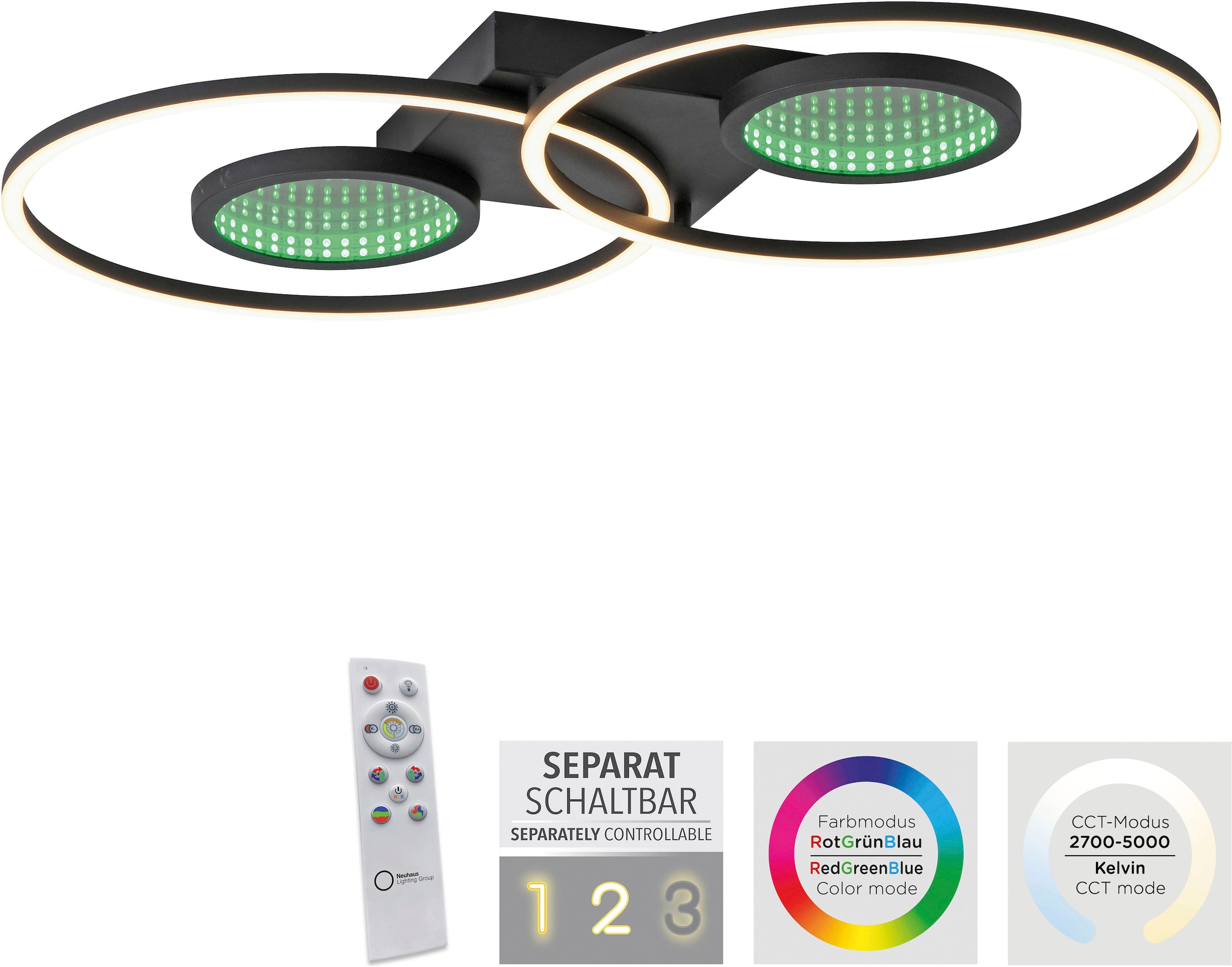 JUST LIGHT Deckenleuchte »TUNEL«, 2 flammig, Leuchtmittel LED-Board | LED fest integriert