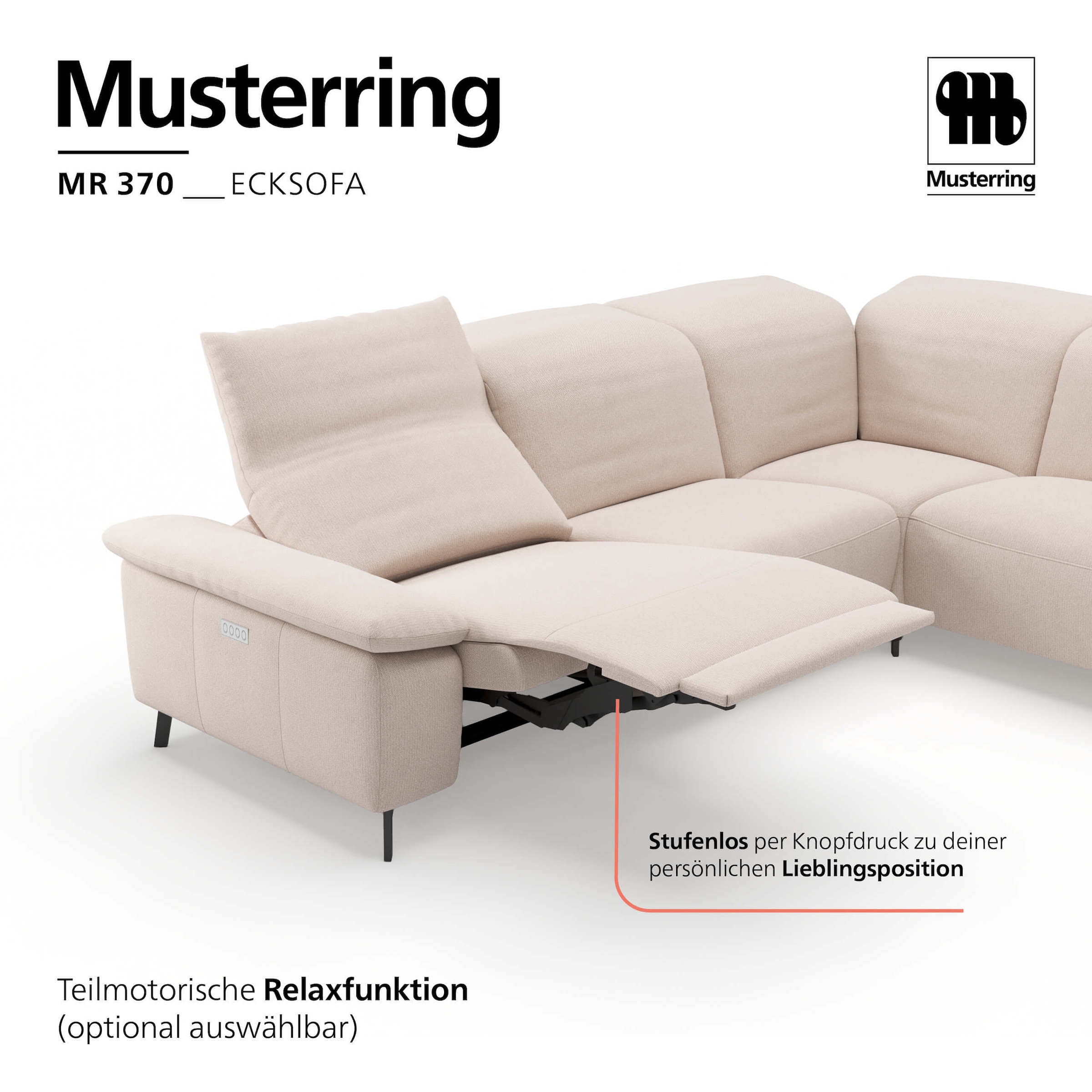 Musterring Ecksofa »MR 370, intelligenter Komfort im modernen Design« Optionale Relaxfunktion, flexible Kopfteile & klappbare Armlehnen