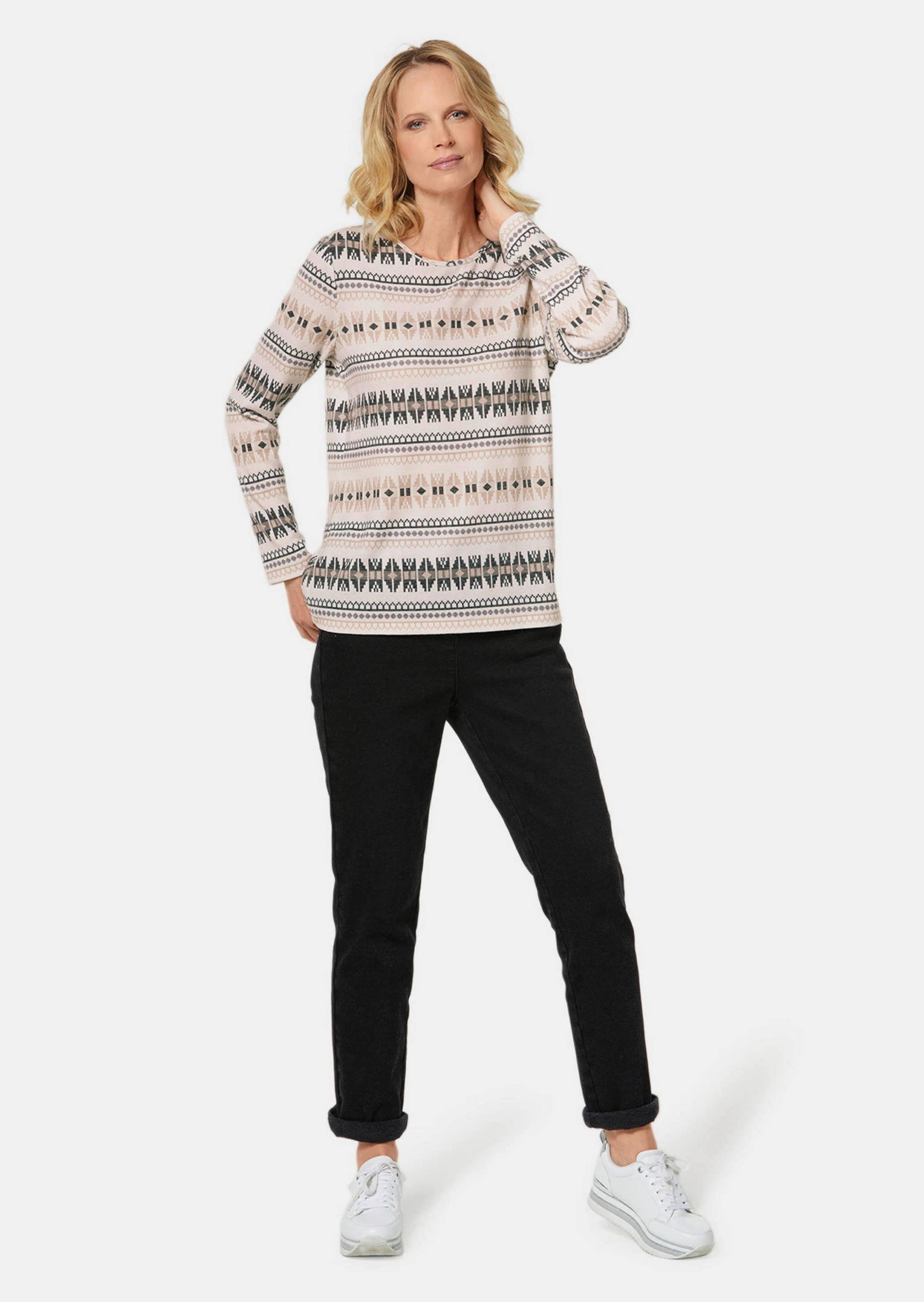 GOLDNER Longpullover »Kurzgröße Kurzgröße - Kombistarkes Shirt aus flauschiger Ware« Kombistarkes Dessin