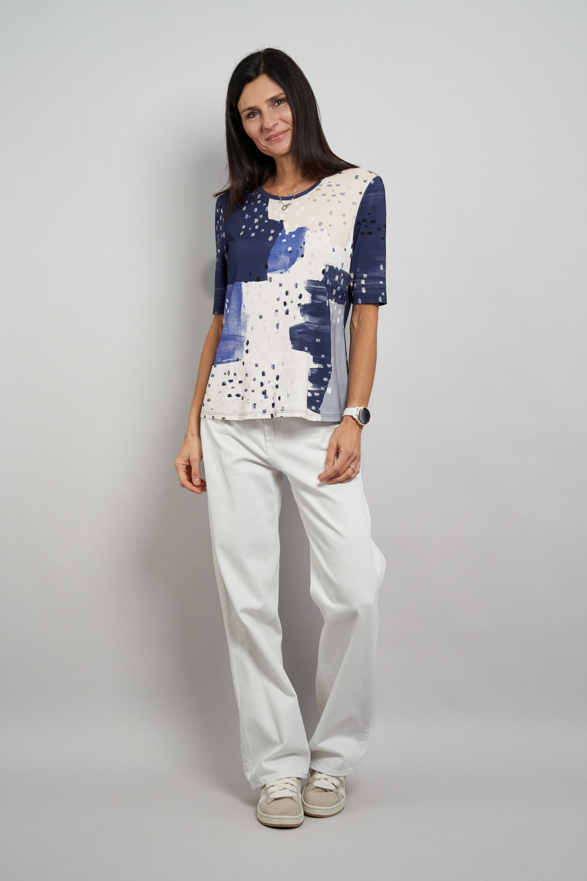 Seidel Moden Kurzarmshirt mit grafischem Muster und aus Viskose - MADE IN GERMANY