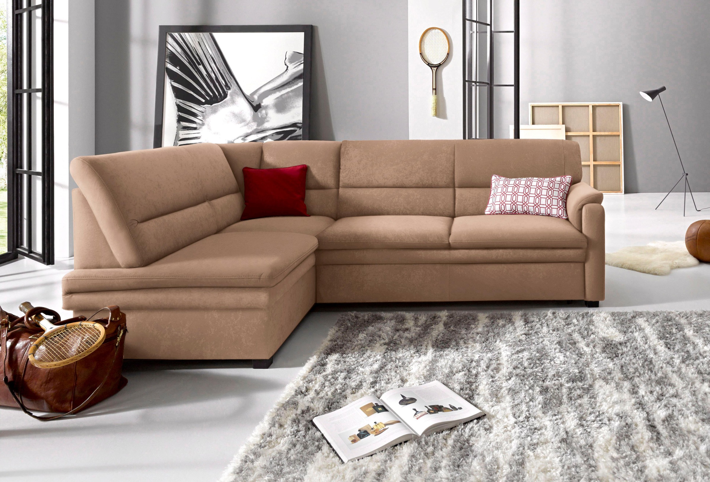 sit&more Ecksofa »Pisa L-Form«, mit Federkern, wahlweise mit Bettfunktion