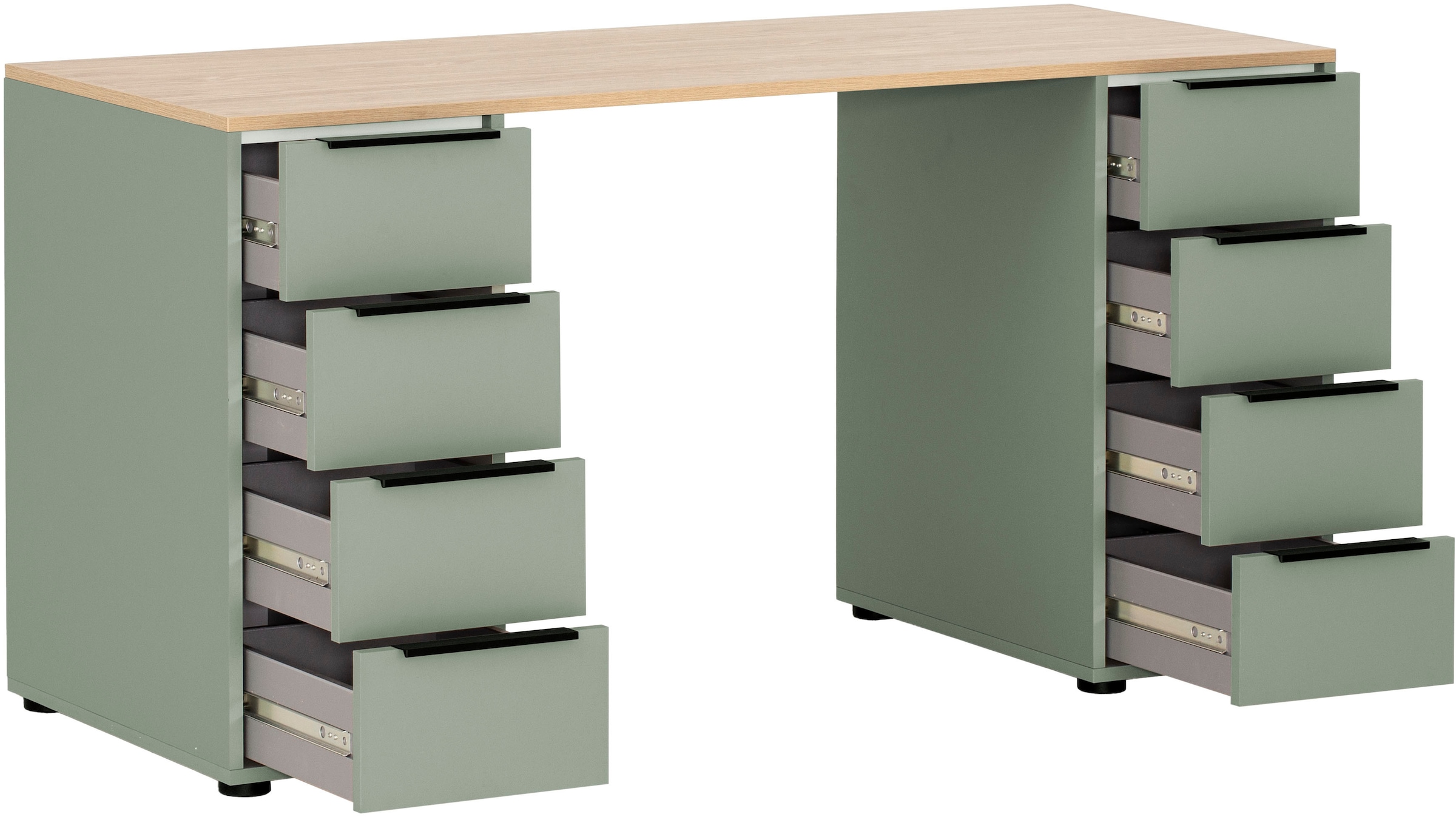 Schildmeyer Schreibtisch »Elma, Breite 140 cm«, Holzdekor mit fühlbarer Struktur, Metallbeschläge, Teilauszüge