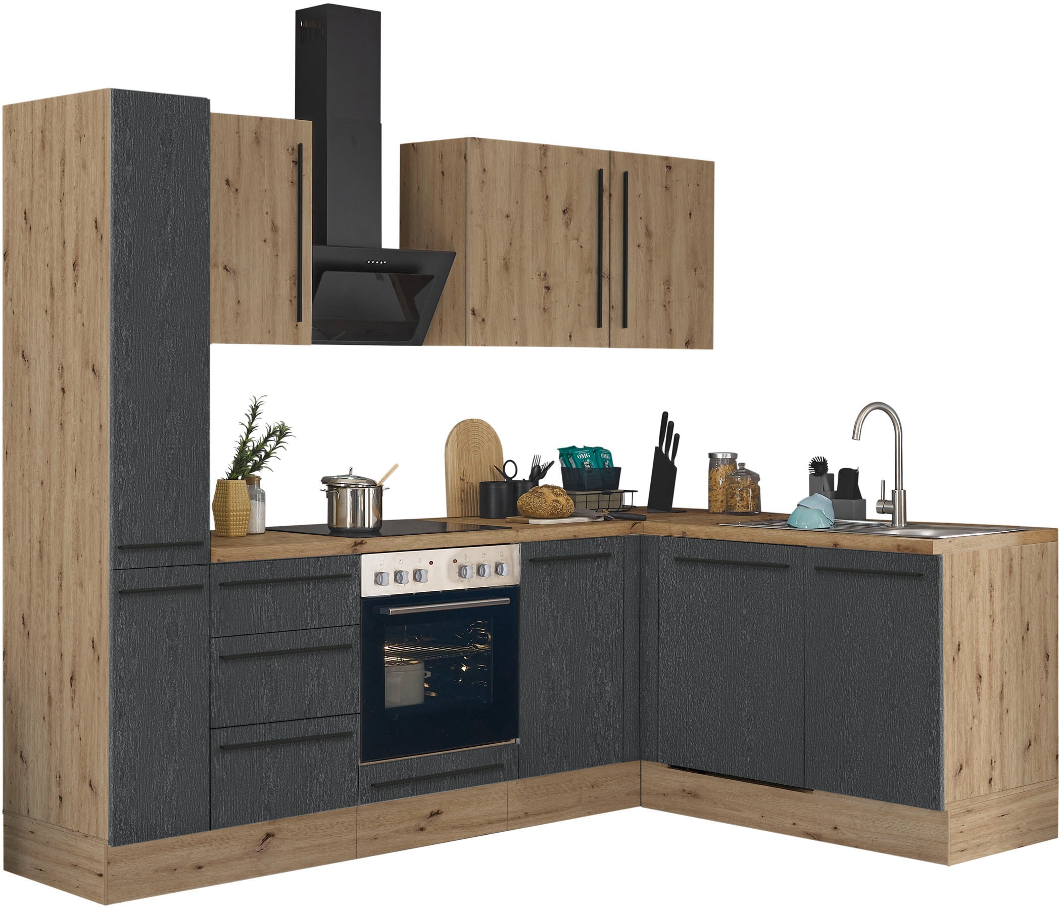 KOCHSTATION Winkelküche »Florida, Stellbreite 250x165 cm« wahlweise mit E-Geräten, mit Softclose für Türen und Schubkästen