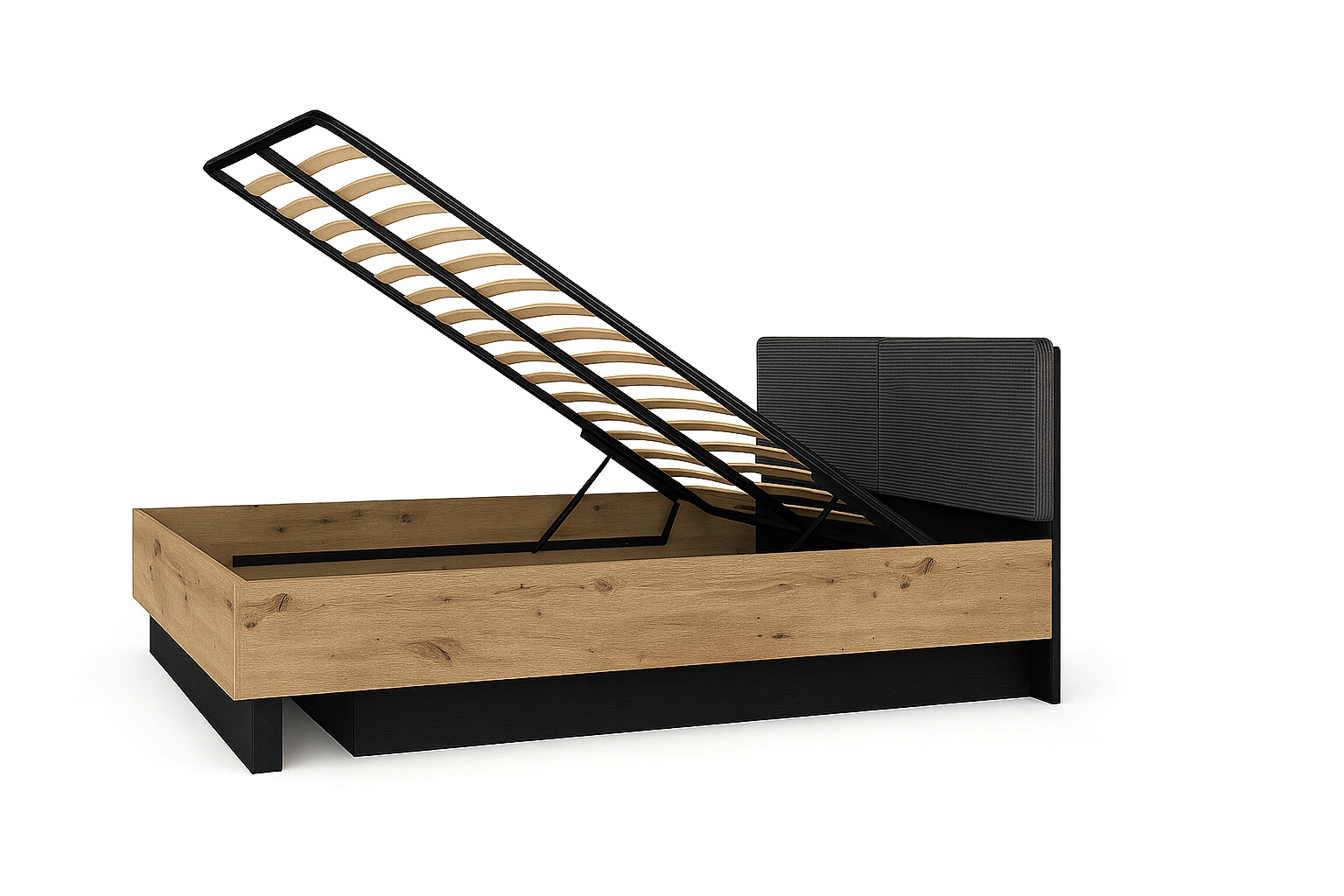 Home affaire Polsterbett »PERY Bettgestell mit gepolstertem Kopfteil, Lattenrost und Bettkasten« mit einem Metallrahmen mit Hebemechanismus, Breite 160 oder 180 cm