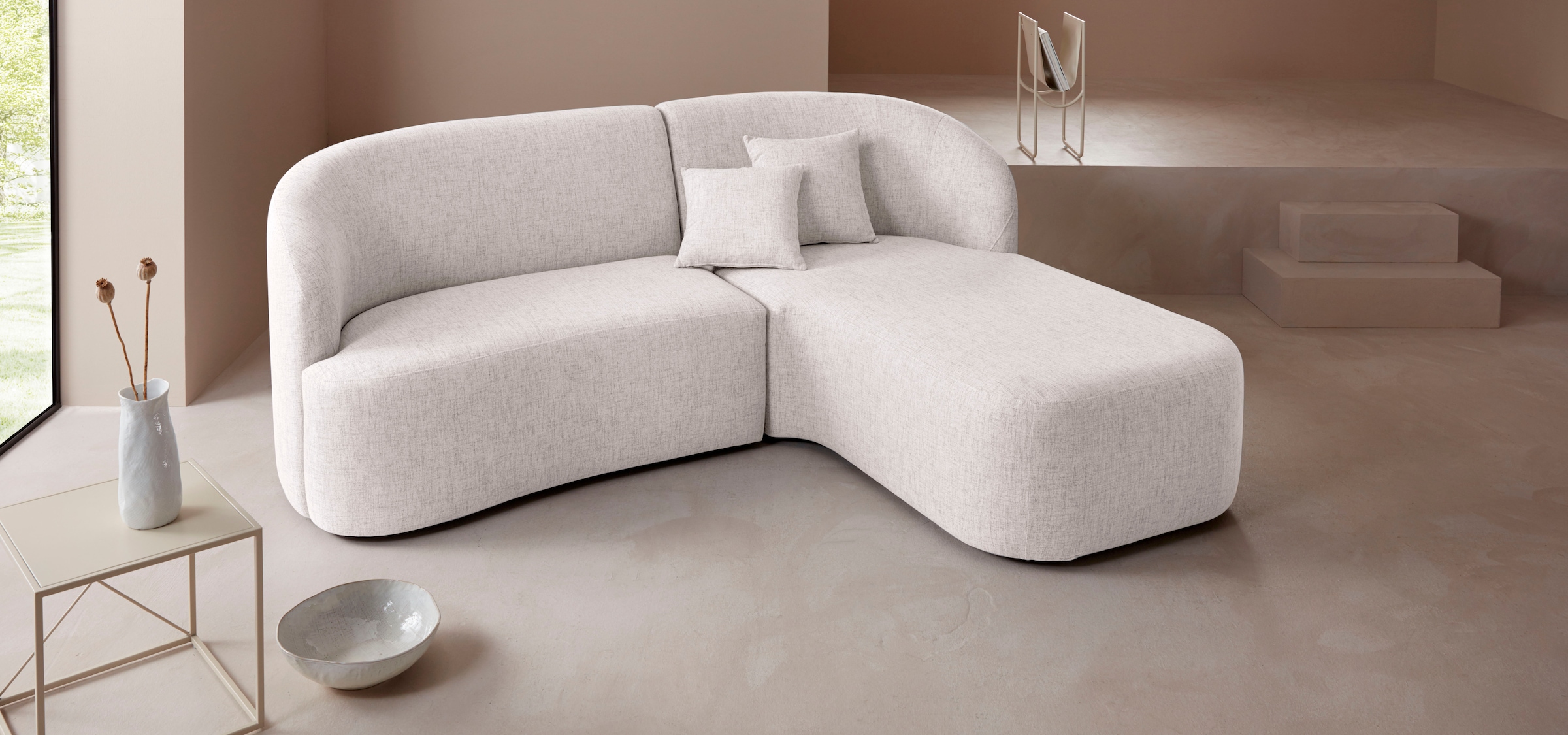 LeGer Home by Lena Gercke Ecksofa »Dilara L-Form« gerundete Rückenlehne und Front, in 3 Bezugsqualitäten
