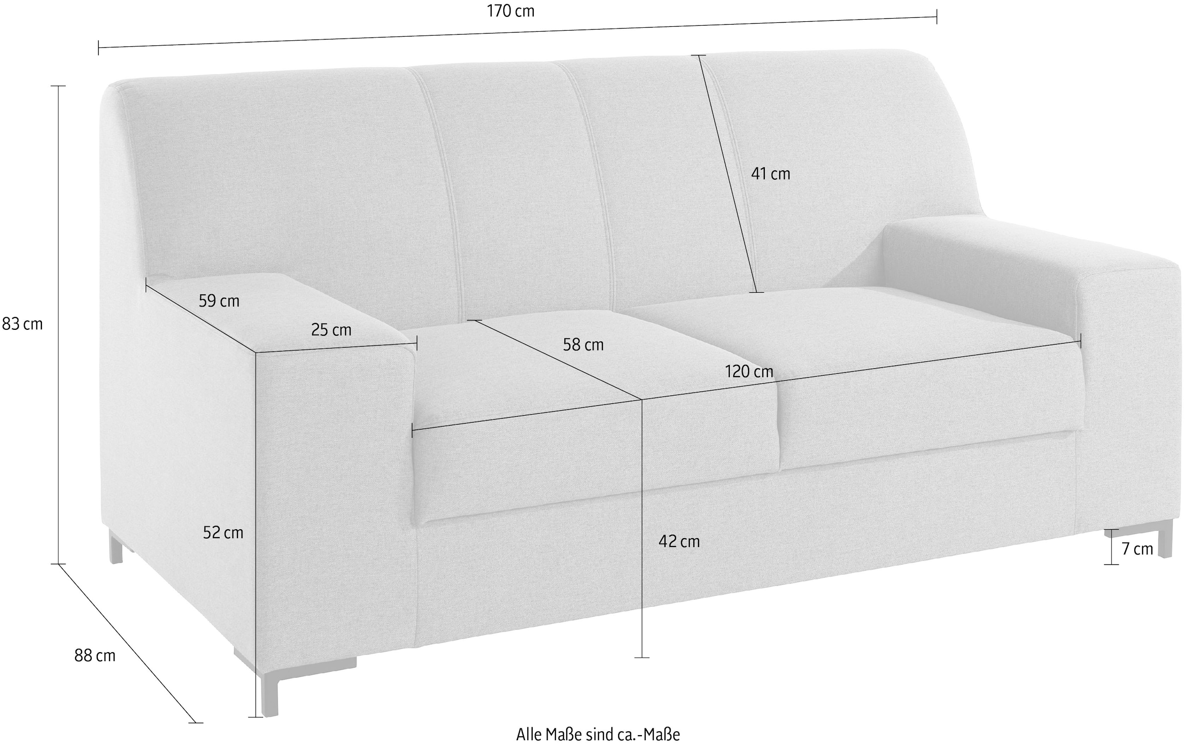 DOMO collection 2-Sitzer »Ledas kubisch und komfortabel, flache Armlehnen, eleganter Fuß,« Breite 170cm, in vielen Farben erhältlich