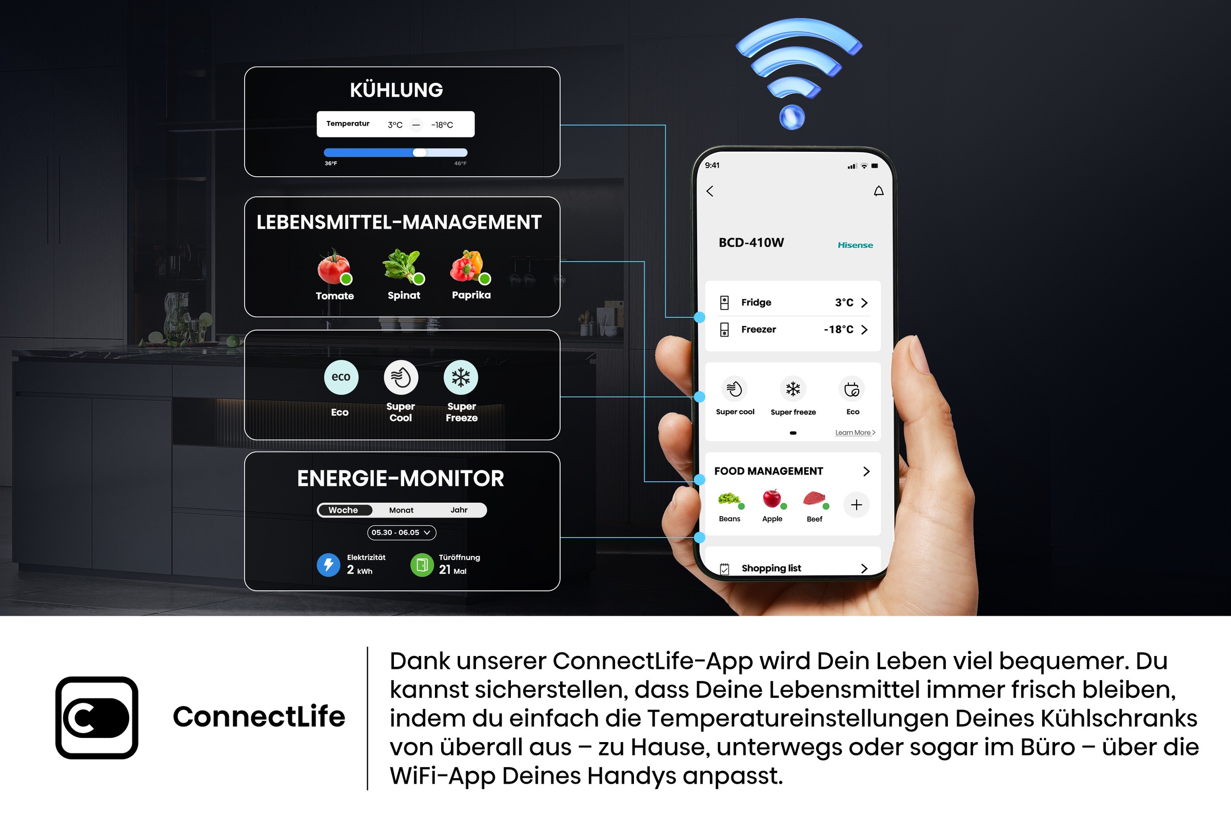 Hisense Kühl-/Gefrierkombination »RB5P410SACC« 203 cm hoch 59,5 cm breit BigVolume - 413 Liter Volumen