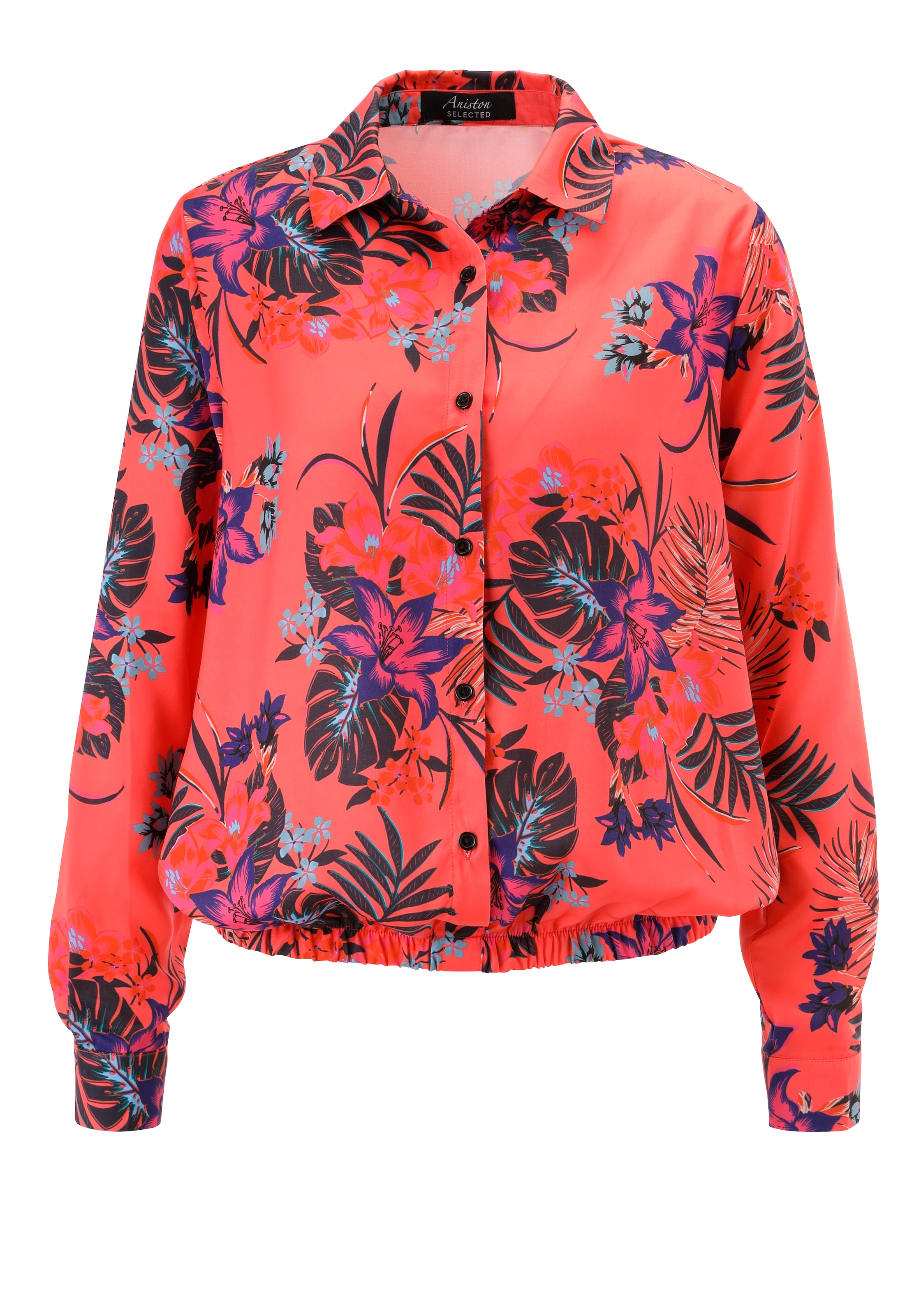 Aniston SELECTED Hemdbluse mit Gummizug am Saum und floralem Allover-Print - NEUE KOLLEKTION