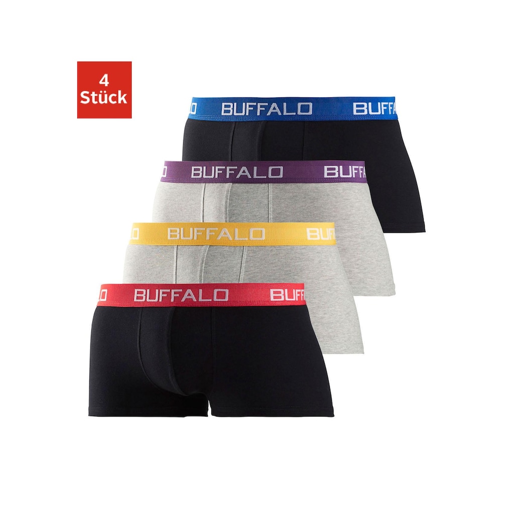 Buffalo Boxershorts, (Packung, 4 St.), in Hipster-Form mit Kontrastbund