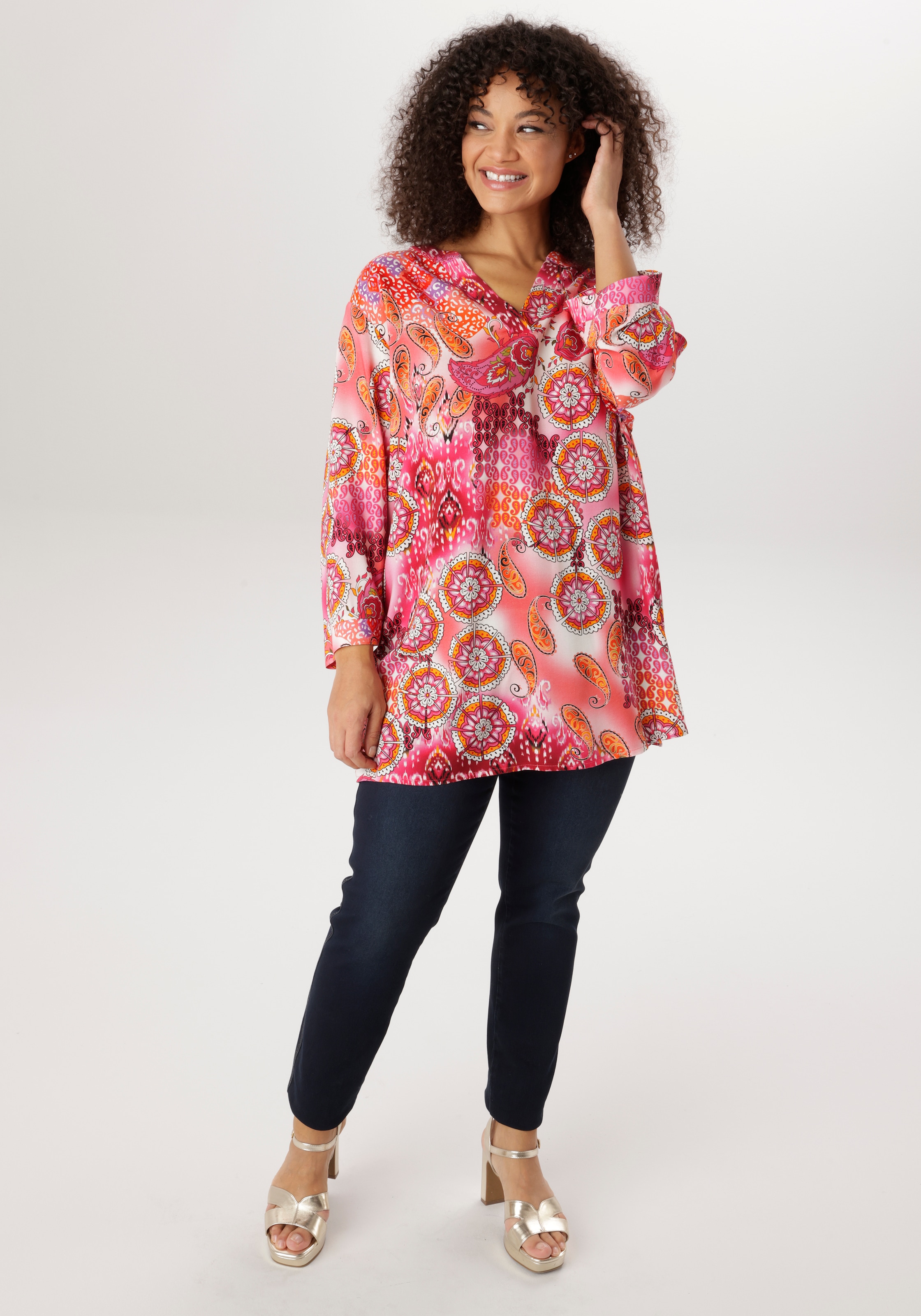 Aniston PLUS Schlupfbluse mit extravaganten farbenfrohes Blumen-Paileydessin - NEUE KOLLEKTION