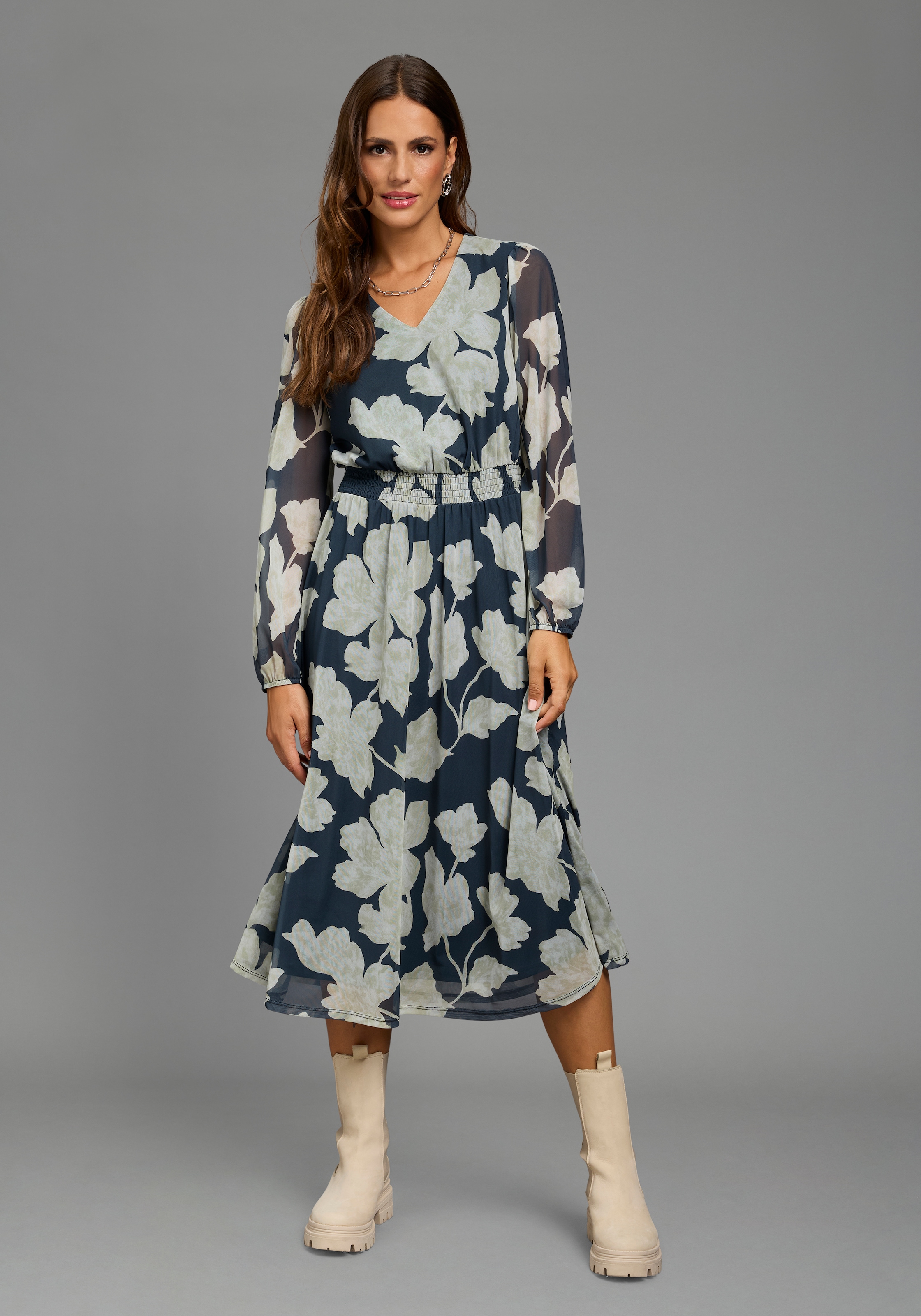 Laura Scott Meshkleid wadenlang, figurbetont, aus elastischem Jersey- und Meshmaterial