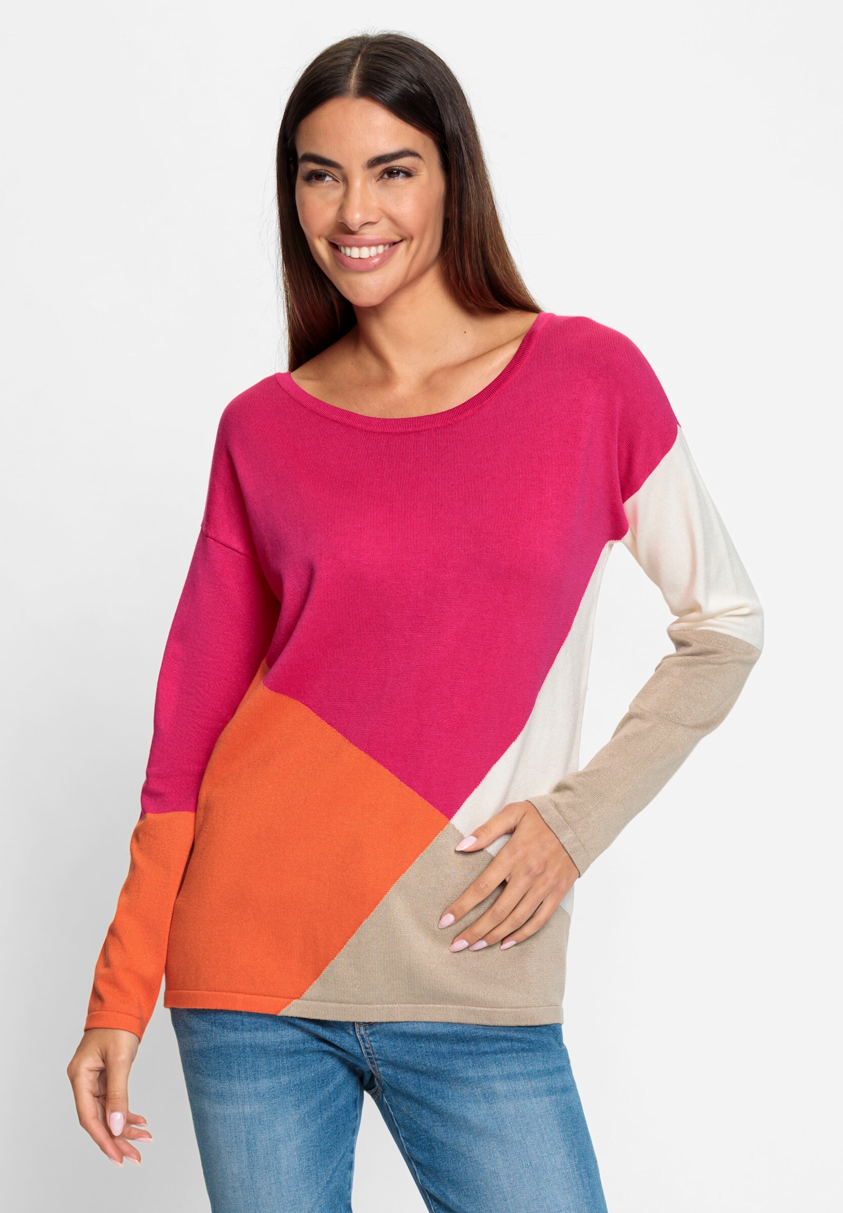 heine Strickpullover »Pullover Feinstrickpullover in Colour-Blocking-Dessin«