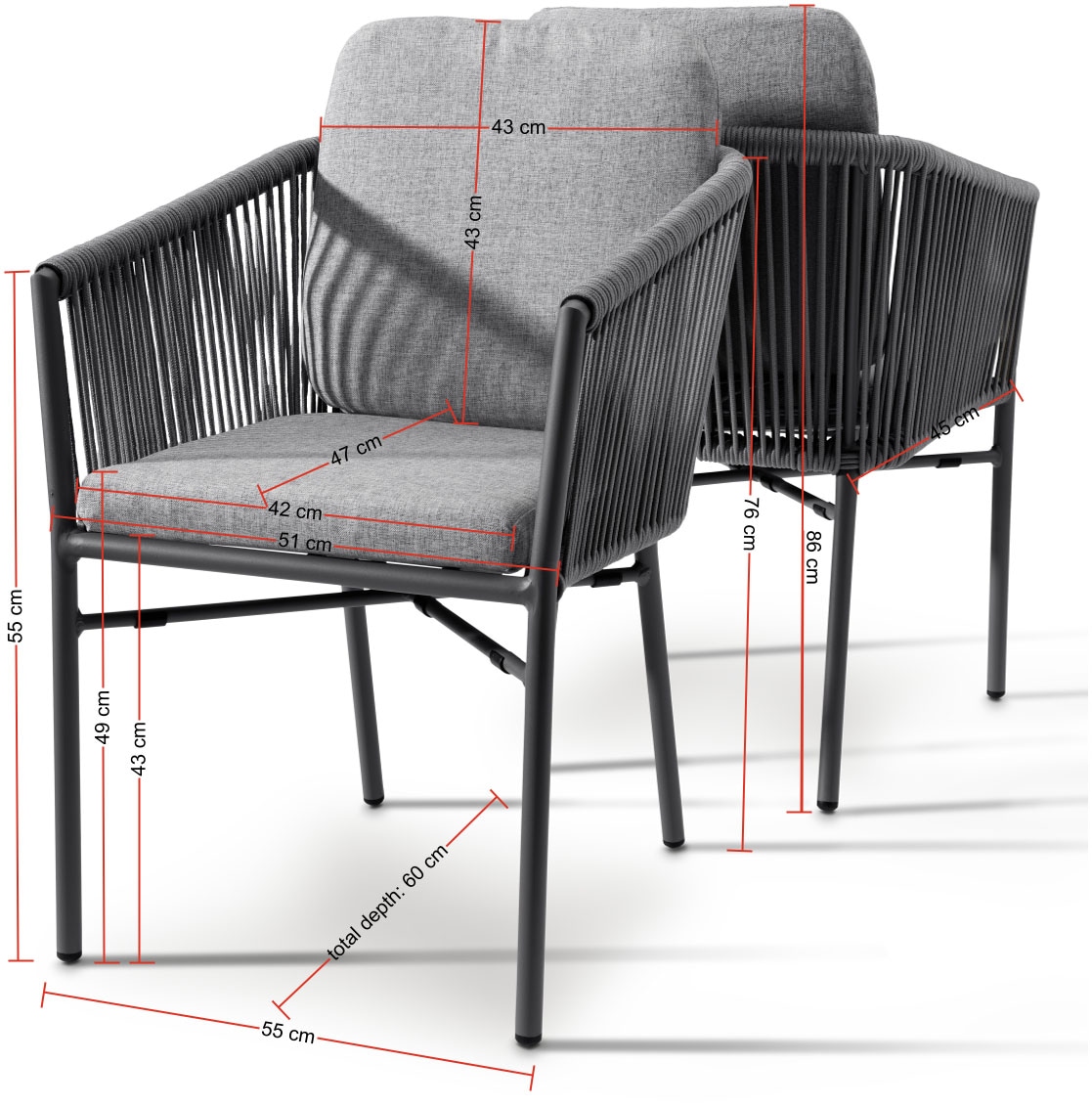 Destiny Gartensessel »LUCCA« Set, 2 Stk. tlg. Aluminium, Olefin-Rope, inkl. Auflagen, stapelbar