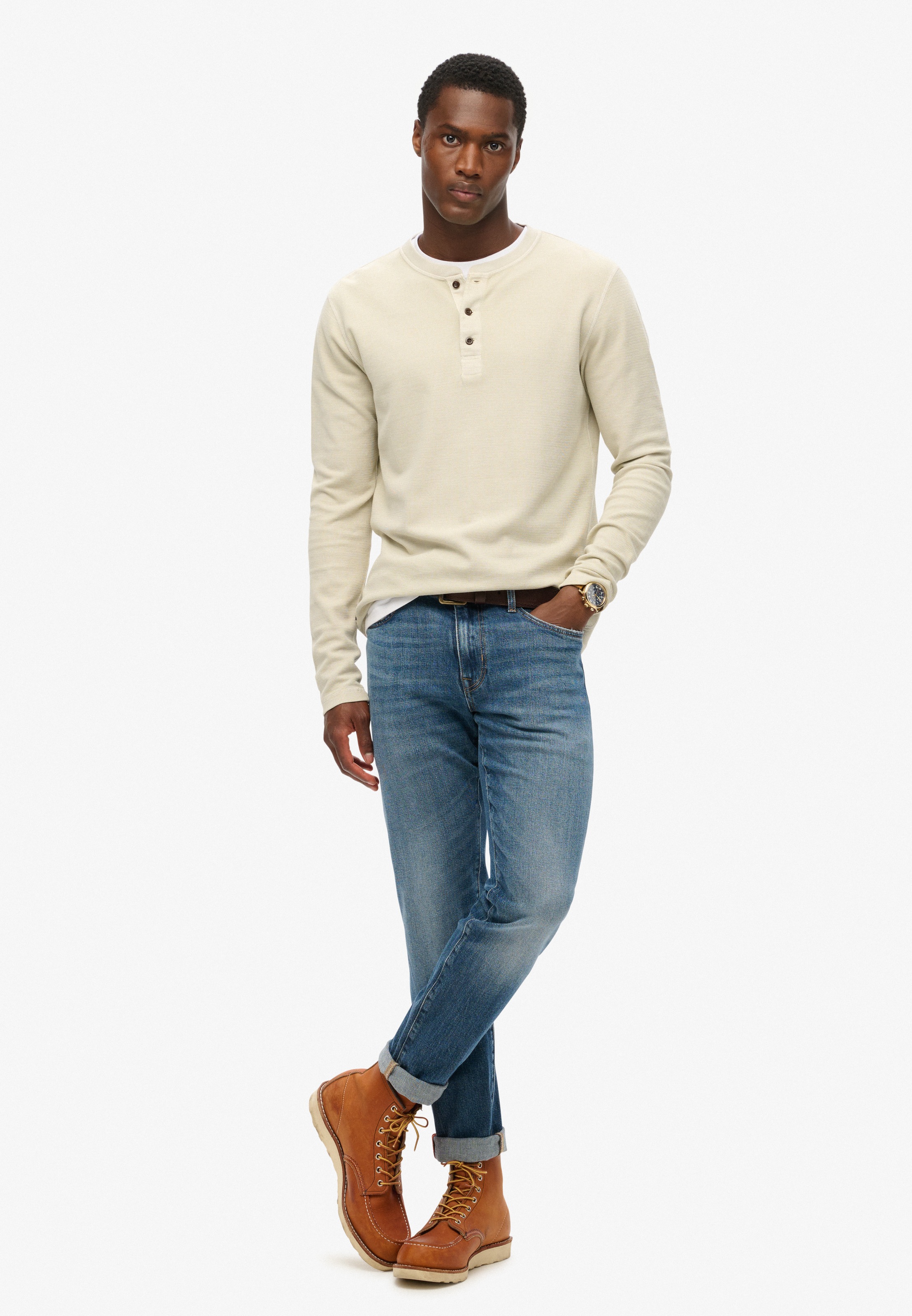 Superdry Langarmshirt »WAFFLE LONG SLEEVE HENLEY TOP«