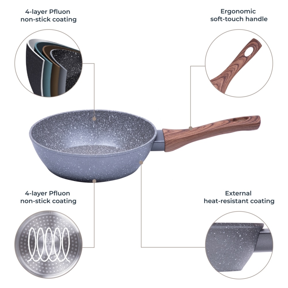 RESTO Kitchenware Bratpfanne »Aquila, tiefe Schmorpfanne langlebig und spülmaschinenfest«, Aluminium, (1 tlg.), mit ergonomischem weichem Griff in Holzoptik
