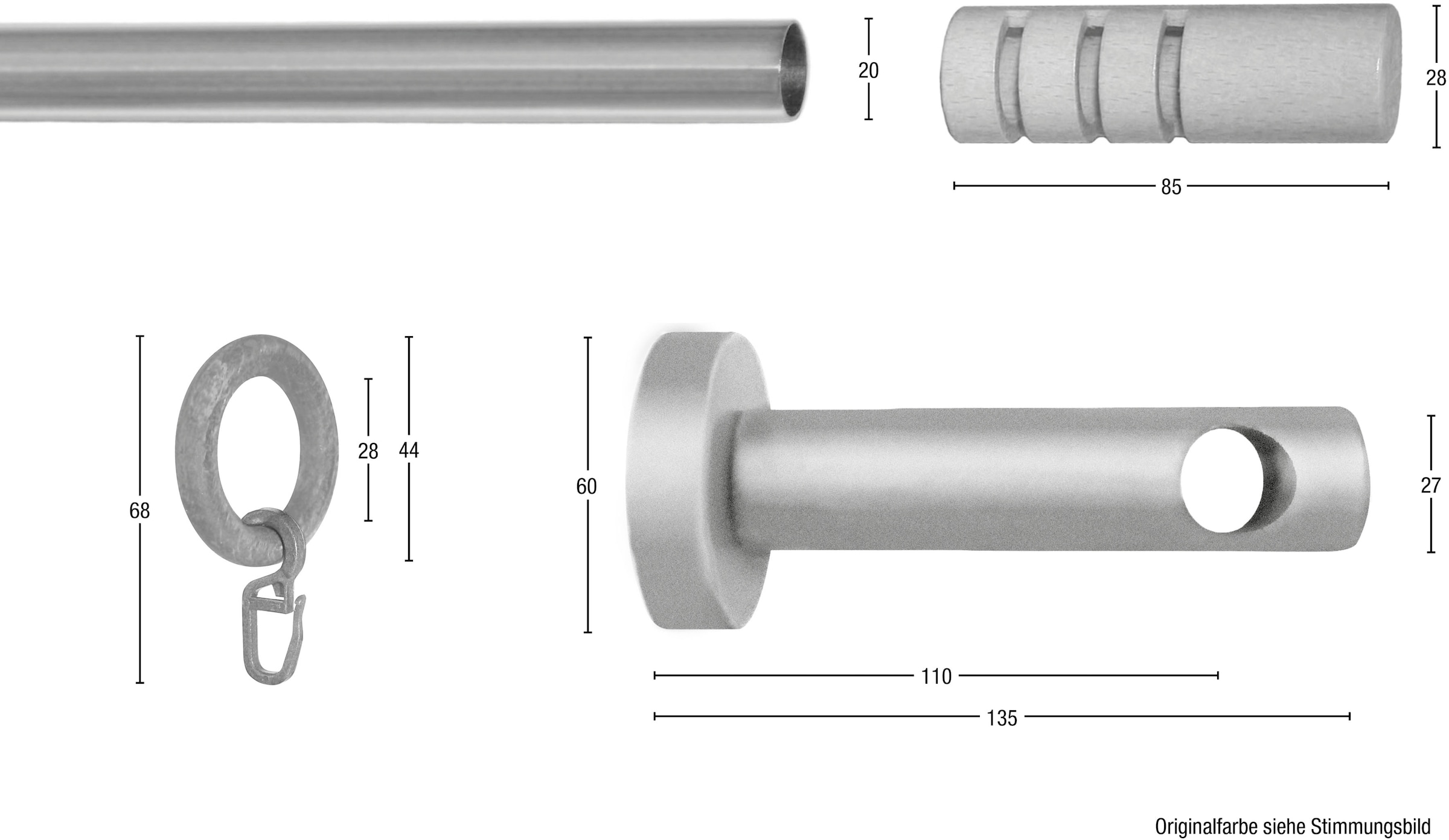 GARESA Gardinenstange »PEMPIA« Ø 20 mm 1 läufig-läufig Wunschmaßlänge Vorhanggarnitur, verlängerbar, Knopf m.Ausschnitten, mit Ringen