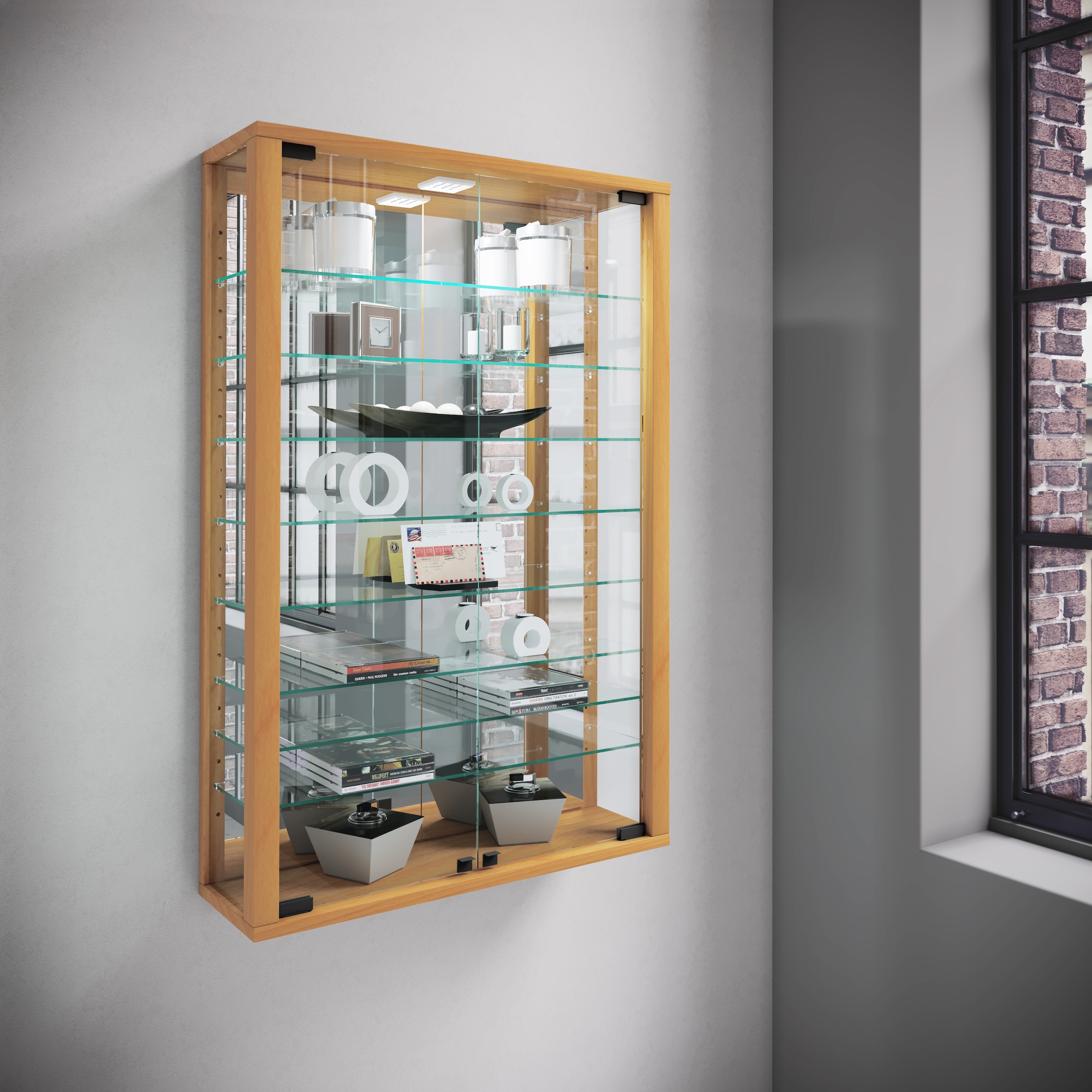 VCM Wandregal »VCM Glasvitrine hängend | Vitrine Glas mit ESG-Sicherheitsglas | Maße ca. . H. 91 x B. 59 x T. 18 cm| Hängevitrine Glas | Modern und platzsparend | Vitrine Glas - Vitrosa Mini Spiegel«