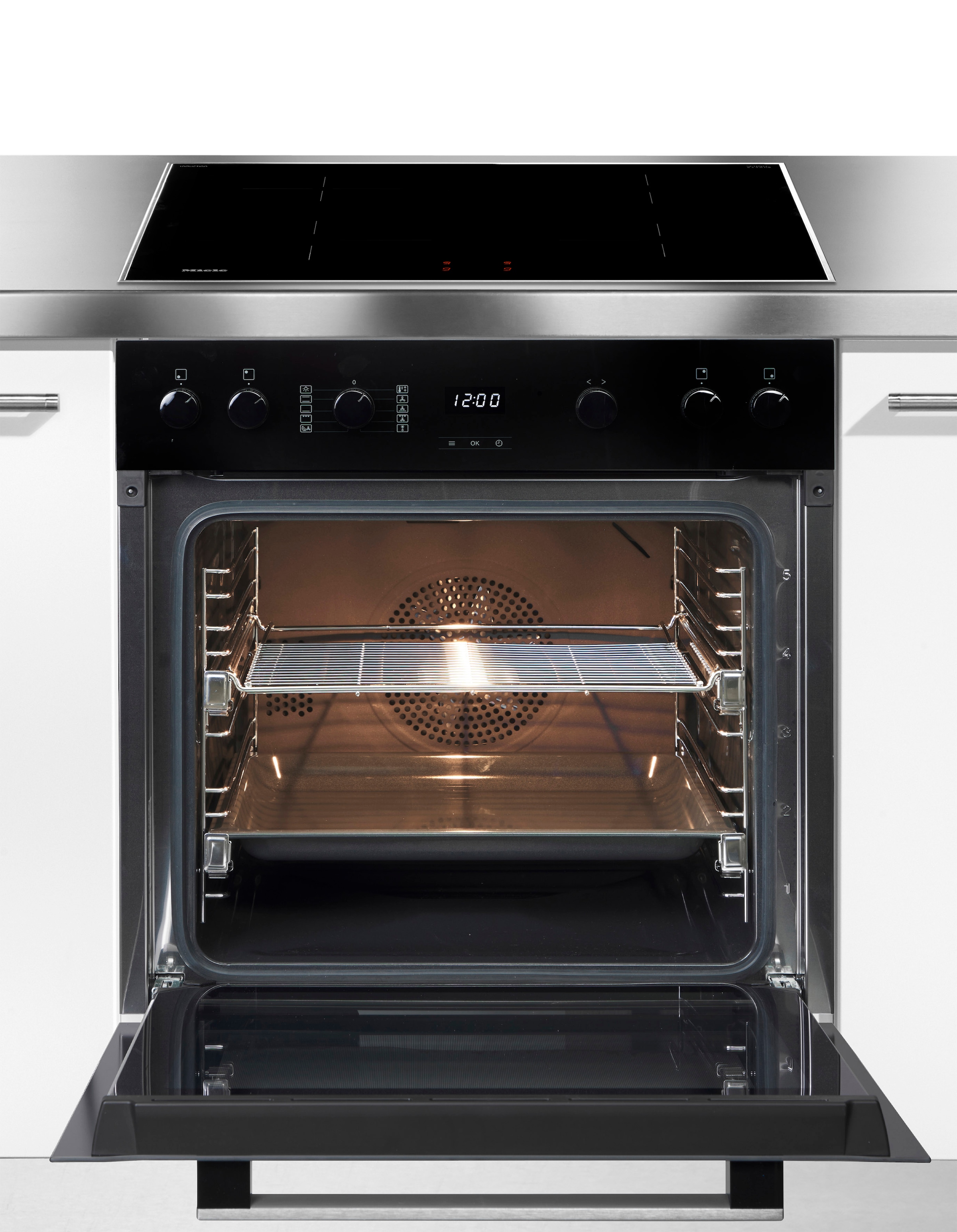 Miele Induktions Herd-Set »H2459I D OBSW + KM 7061 FR« mit Teleskopauszug nachrüstbar Herd-Set - Herd mit 2 FlexiClip-Auszügen sowie Induktionskochfeld