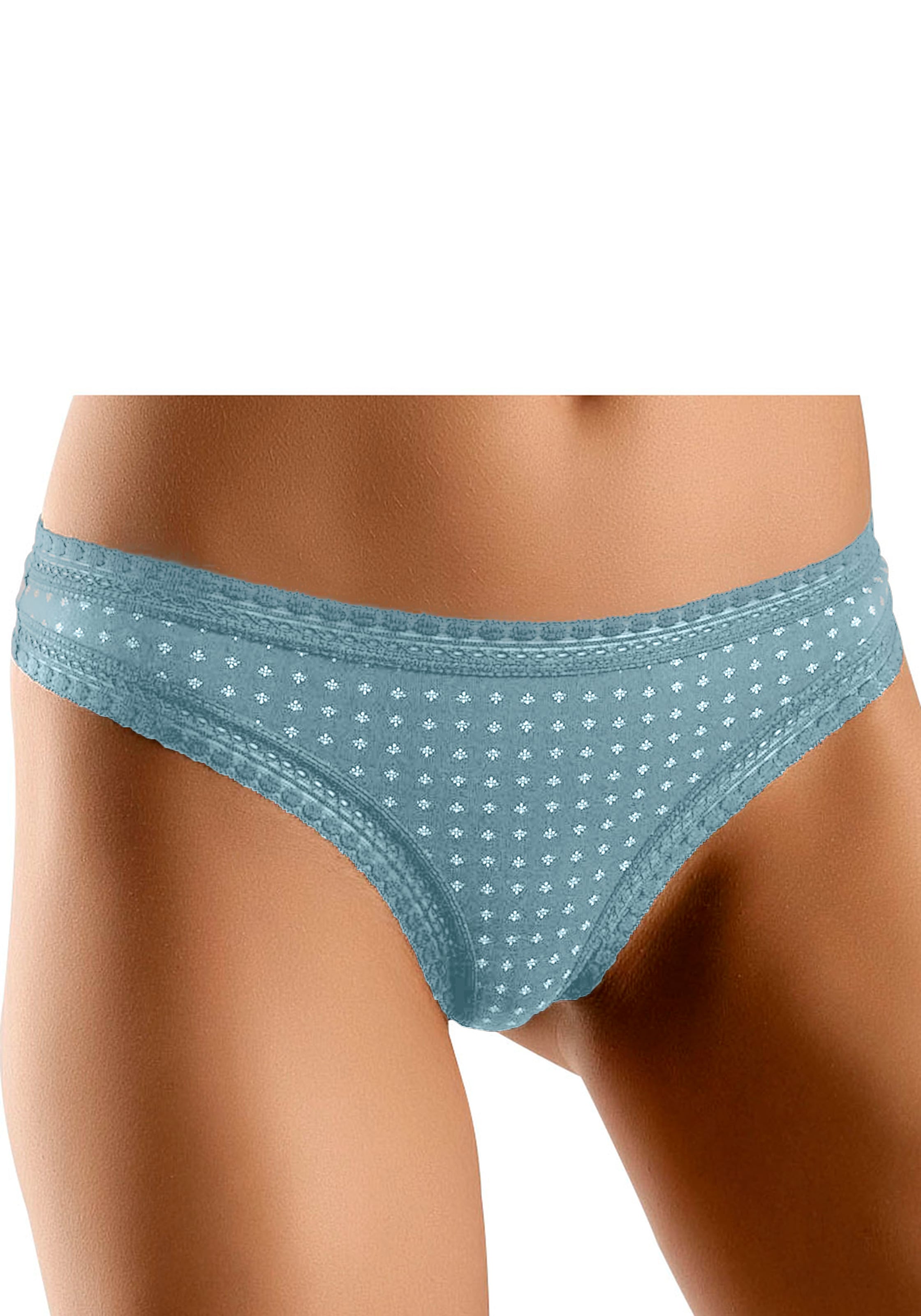 LASCANA String, (3er-Pack), aus elastischer Baumwolle mit weicher Spitze