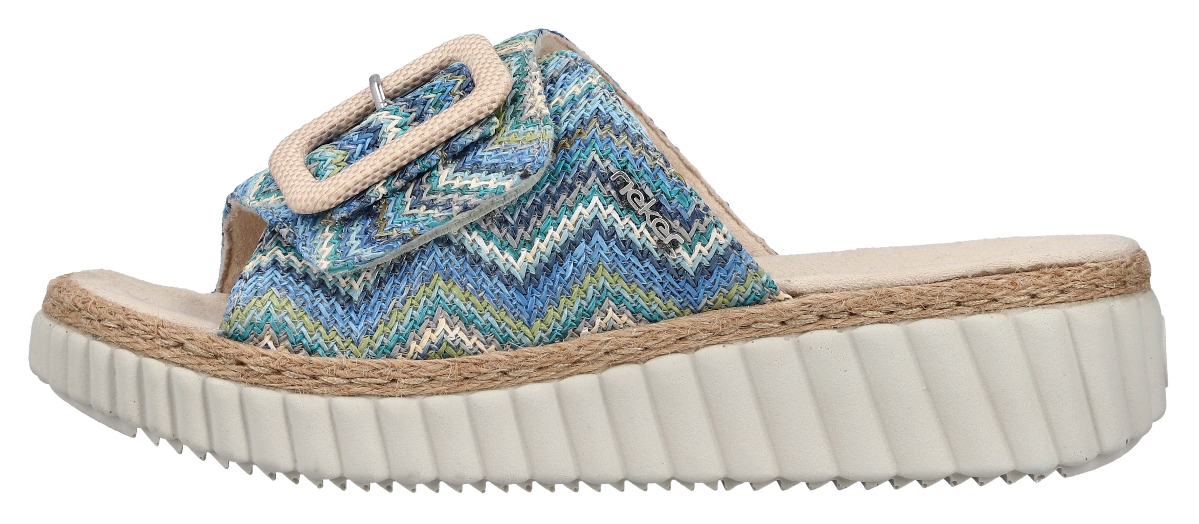 Rieker Keilpantolette, Sommerschuh, Strandschuh, Hausschuh mit praktischem Klettverschluss