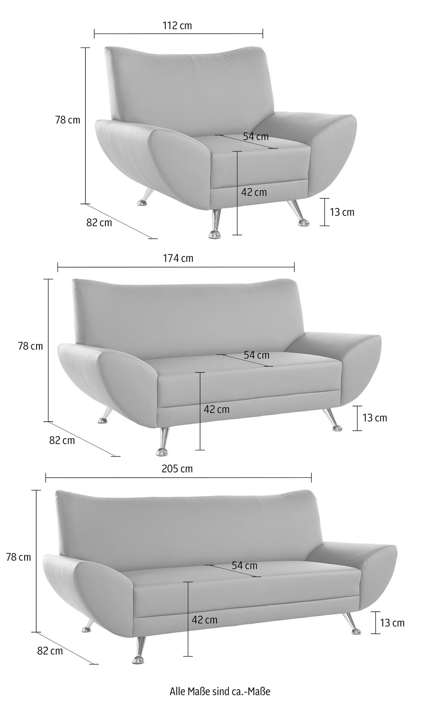INOSIGN Polstergarnitur »Saltare elegant und komfortabel, toller Fuß als Designelement«, (3 tlg.)