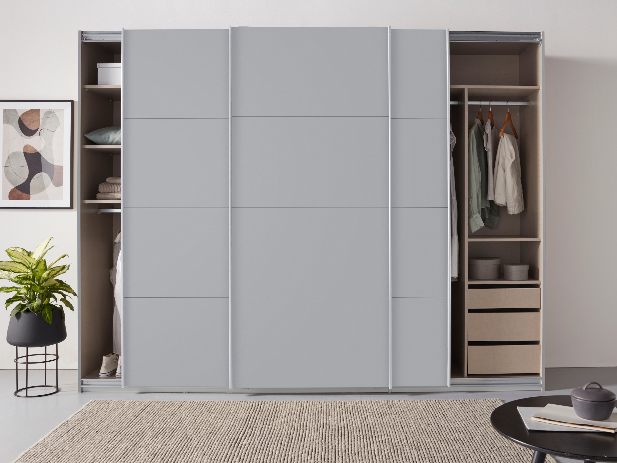 rauch Schwebetürenschrank »Kleiderschrank Schrank Garderobe TOPSELLER OTELI inkl. Inneneinteilung«, mit 3 Innenschubladen sowie zusätzlichen Einlegeböden MADE IN GERMANY