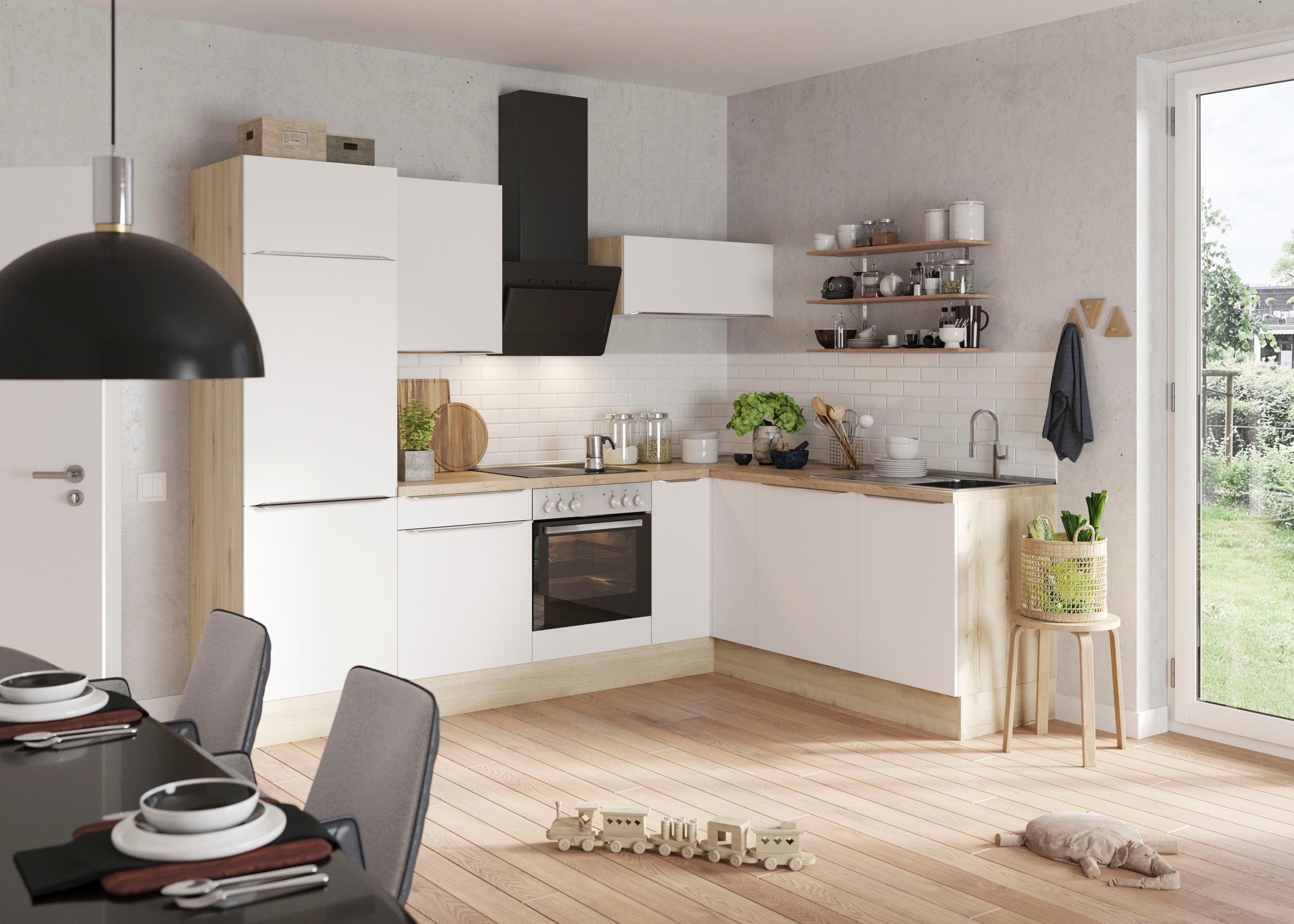 KOCHSTATION Winkelküche »KS-Aken« wahlweise mit E-Geräten und Stellvariante Spüle links oder rechts