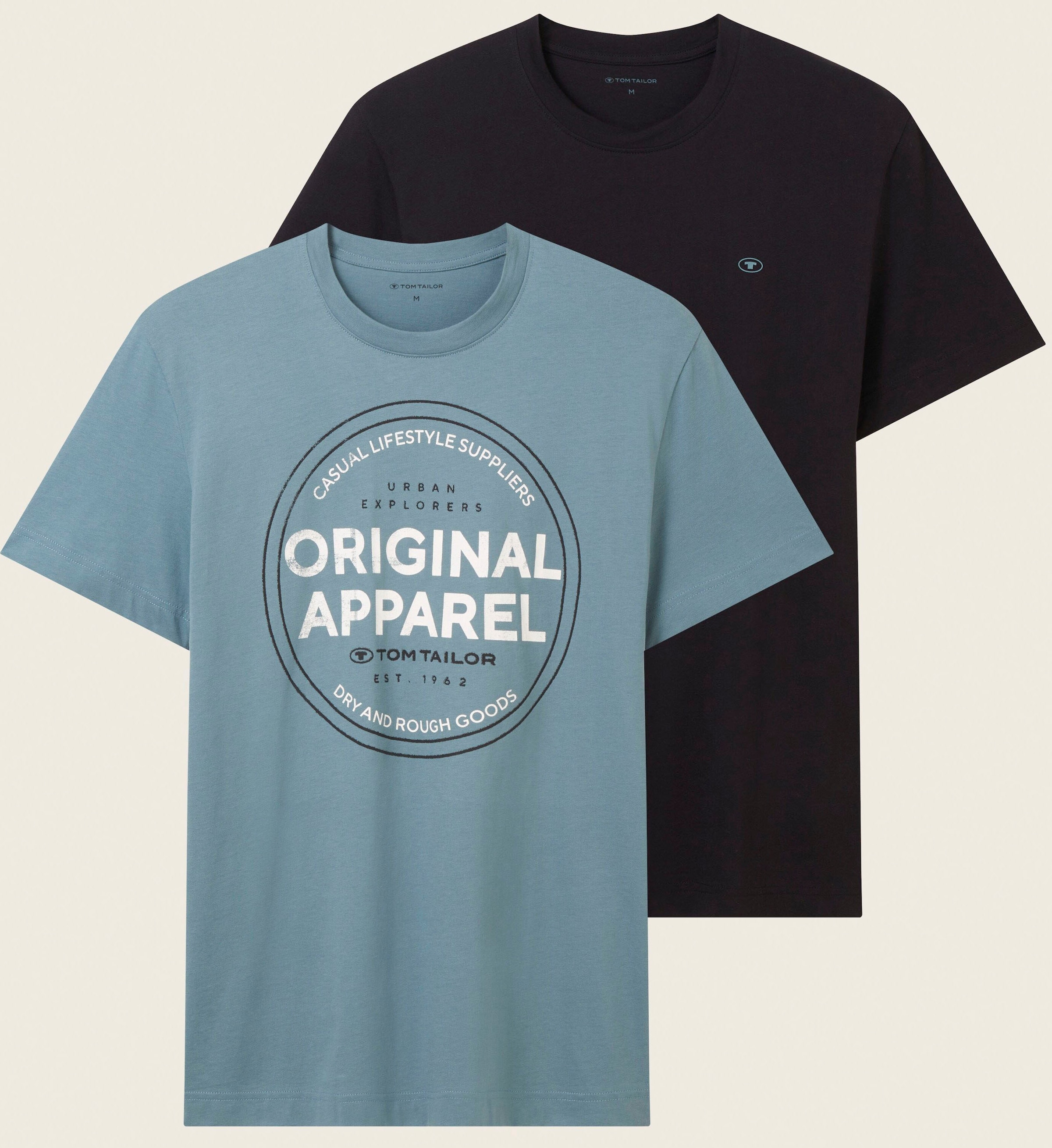 TOM TAILOR T-Shirt, großem Logo tlg.), Brust bei auf (Packung, 1x mit kleinem online OTTO der Print 2 1x mit kaufen