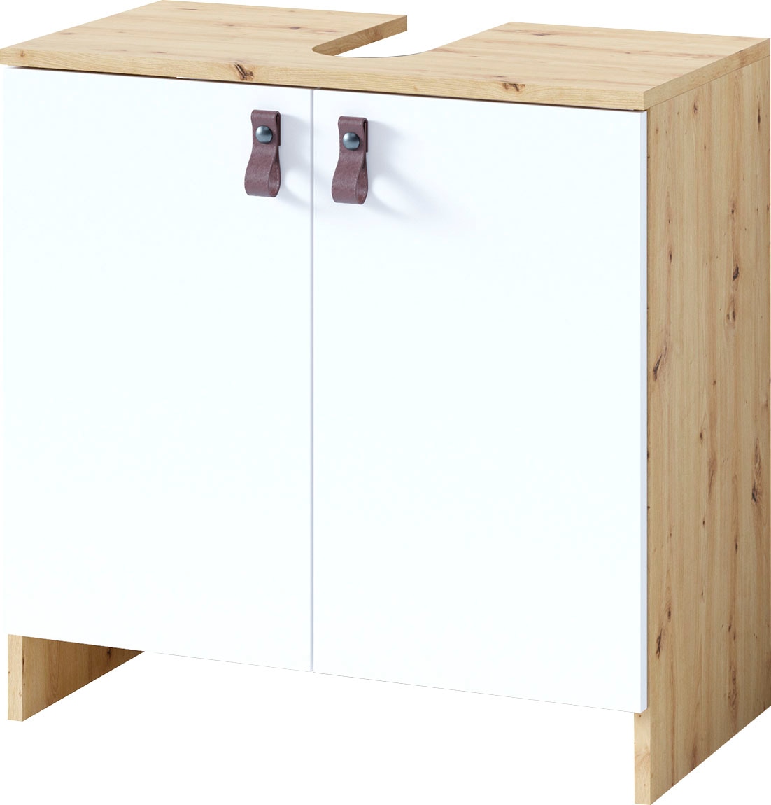 Homexperts Waschbeckenunterschrank »New Port«, Badezimmerschrank in skandinavischem Design mit Kunstledergriffen