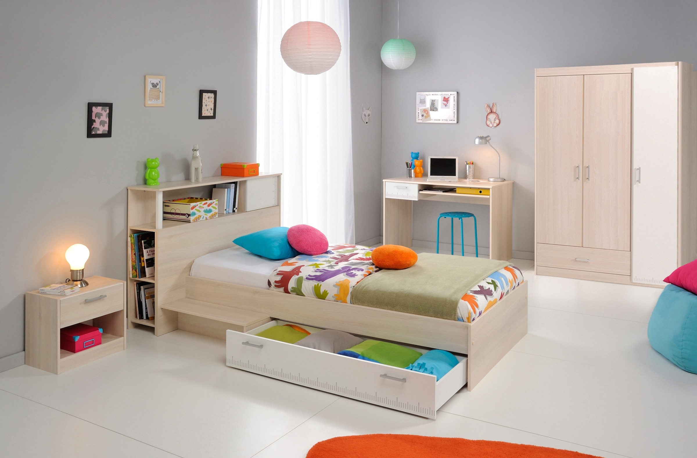 Parisot Jugendzimmer-Set »Charly«, (Set, 6 St., Schrank, Bett, Regal,  Nachttisch, Schreibtisch) bei OTTO