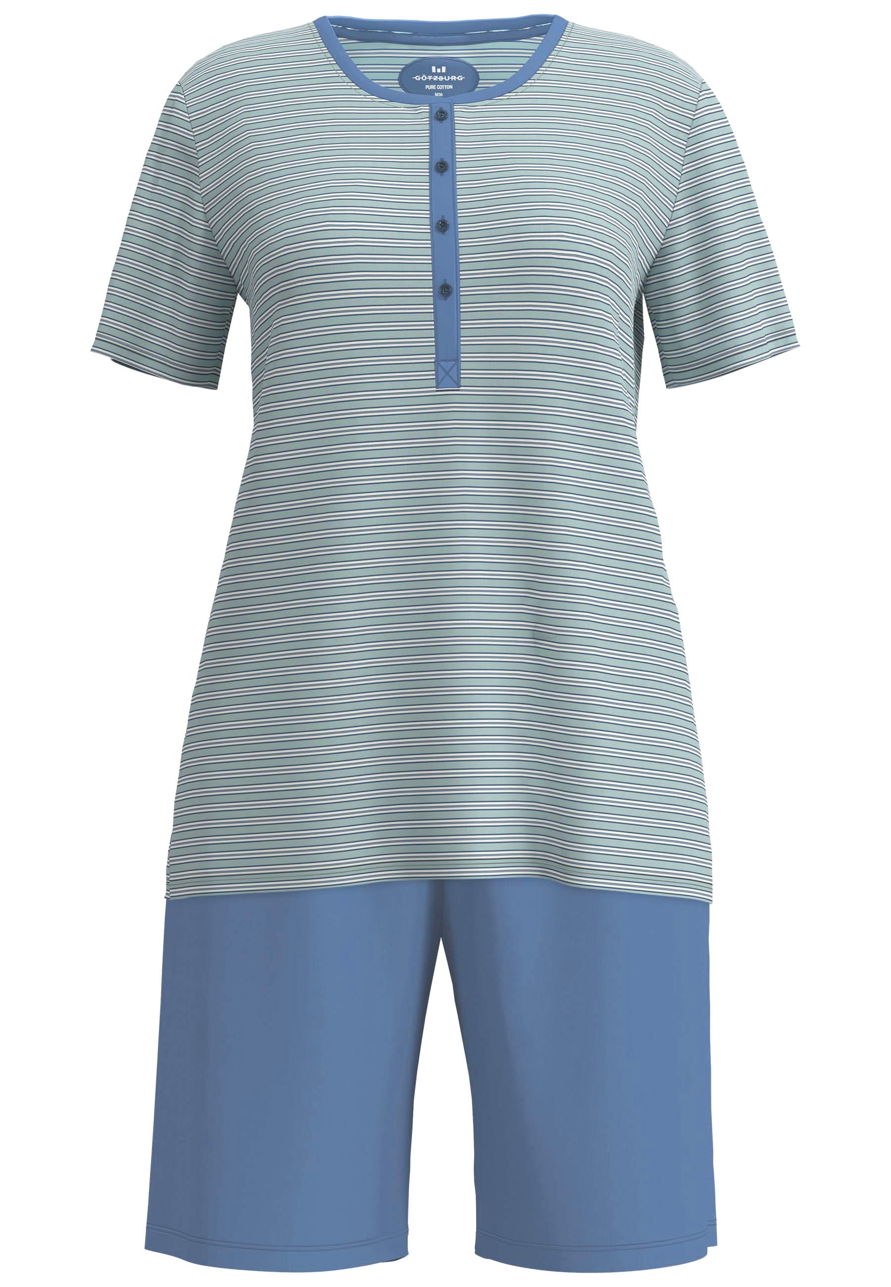 GÖTZBURG Shorty gestreift, kurz, mit Knopfleiste, Rundhalsausschnitt, Baumwollmix