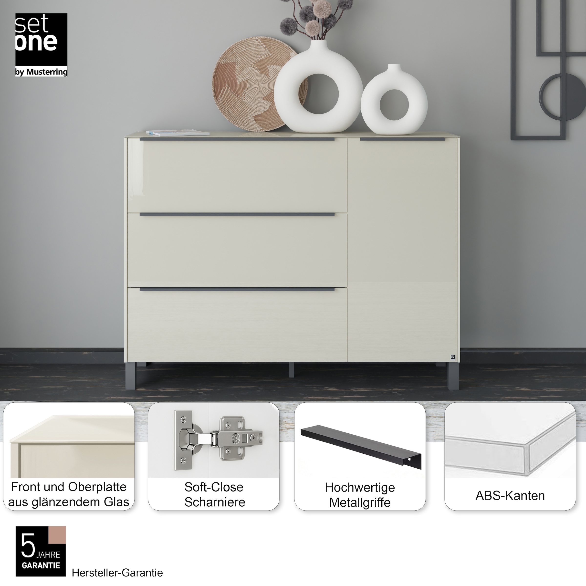 set one by Musterring Sideboard »Reno« 1 Stk. tlg. Mit Vierkantfuß in diversen Farben, 106 cm Höhe & Farbauswahl